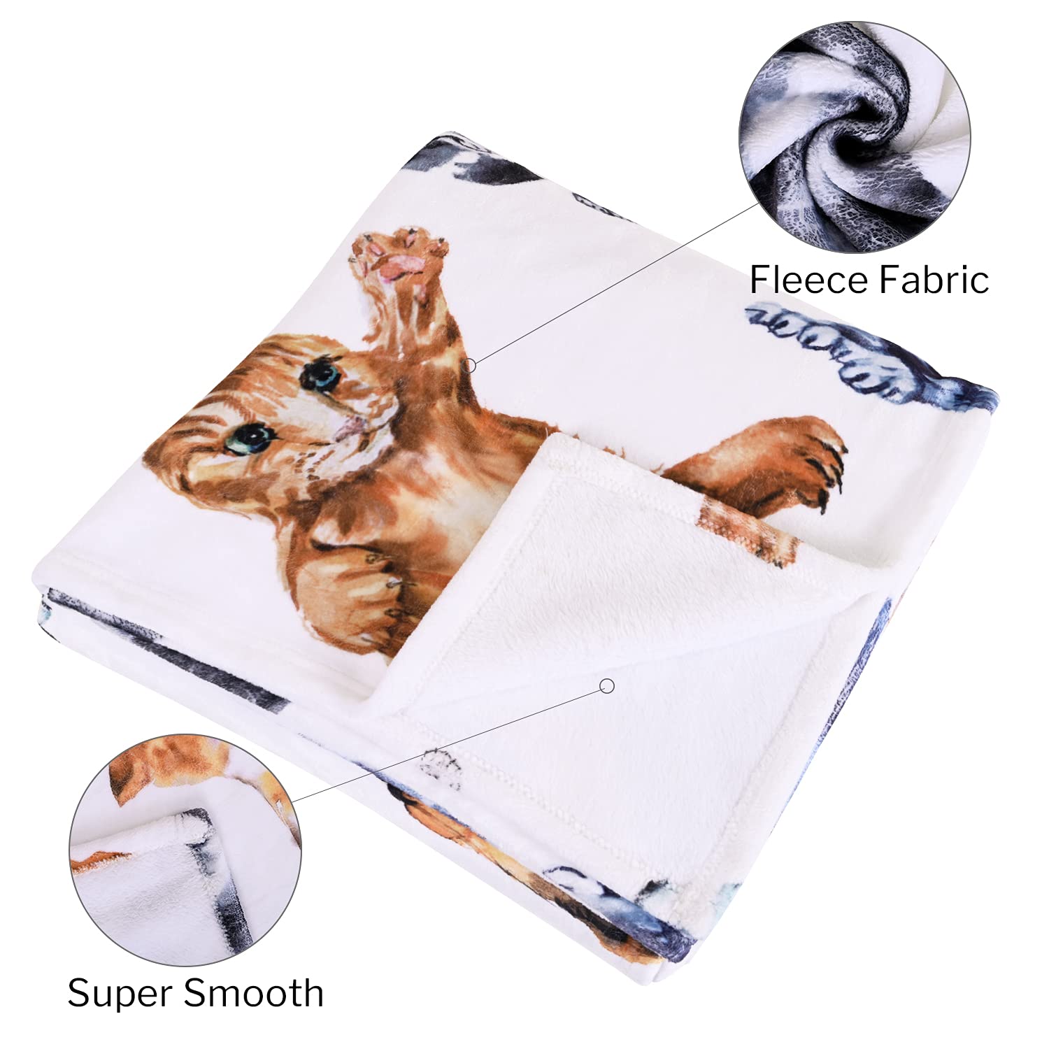 RosieLily Soft Fleece Cat Blanket for Women & Kids - Cozy White Plush Throw with Cute Cartoon Cat Design - Perfect for Sofa, Bed, Office & Gift Giving