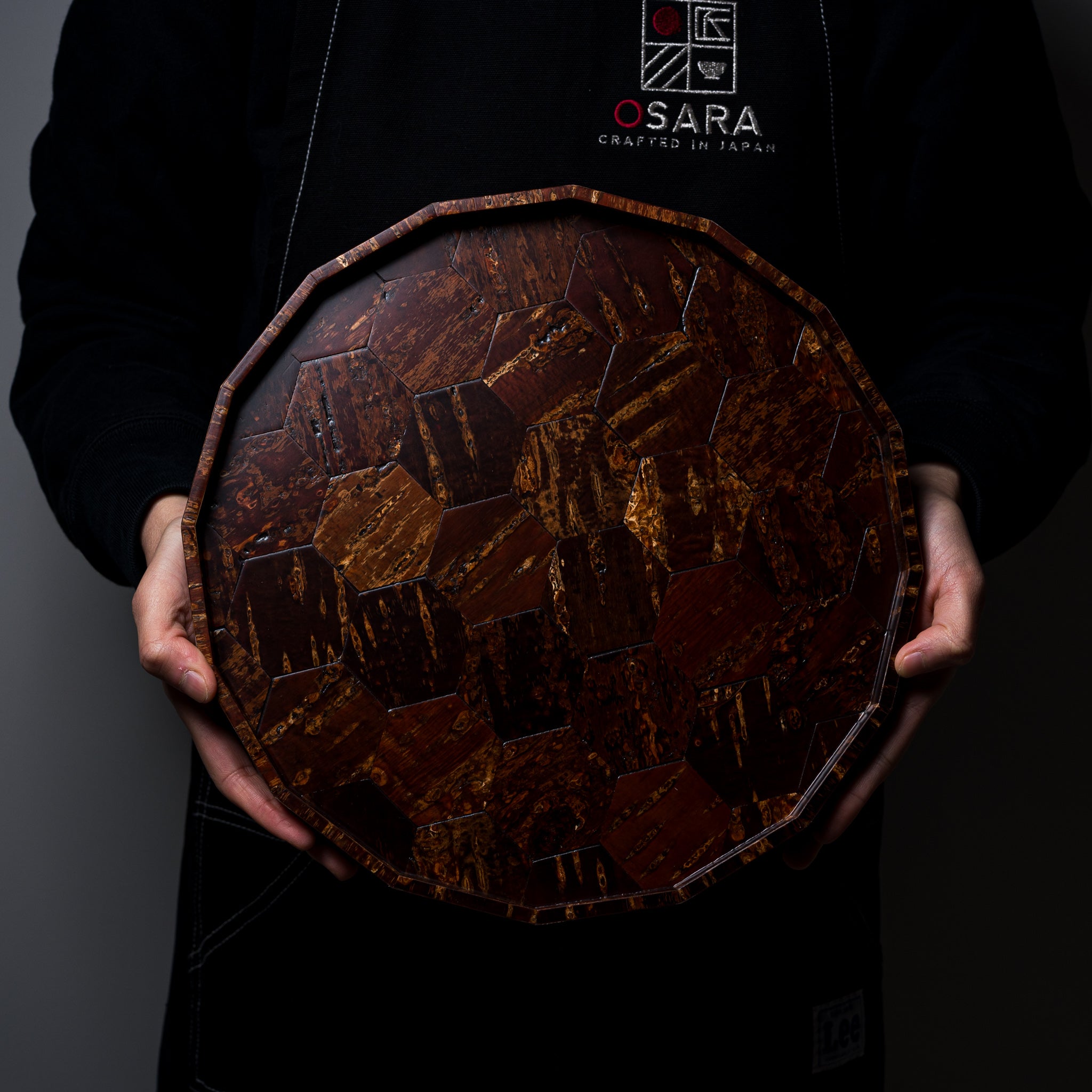 Premium 16-Sided Cherry Bark Tray by Tomioka - Handcrafted Kikko Pattern Wooden Serving Tray for Tea Ceremony, Sushi Presentation & Home Decor