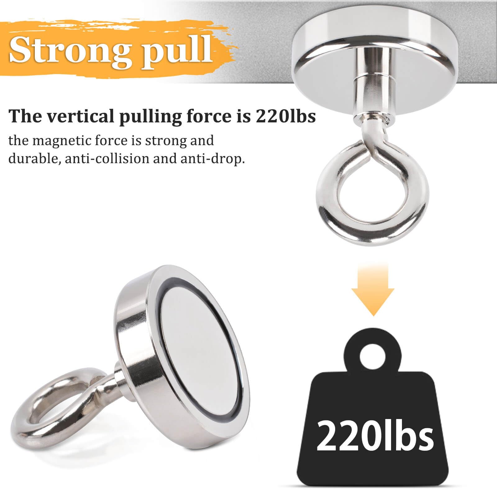 220lbs Heavy Duty Neodymium Fishing Magnets (1.89
