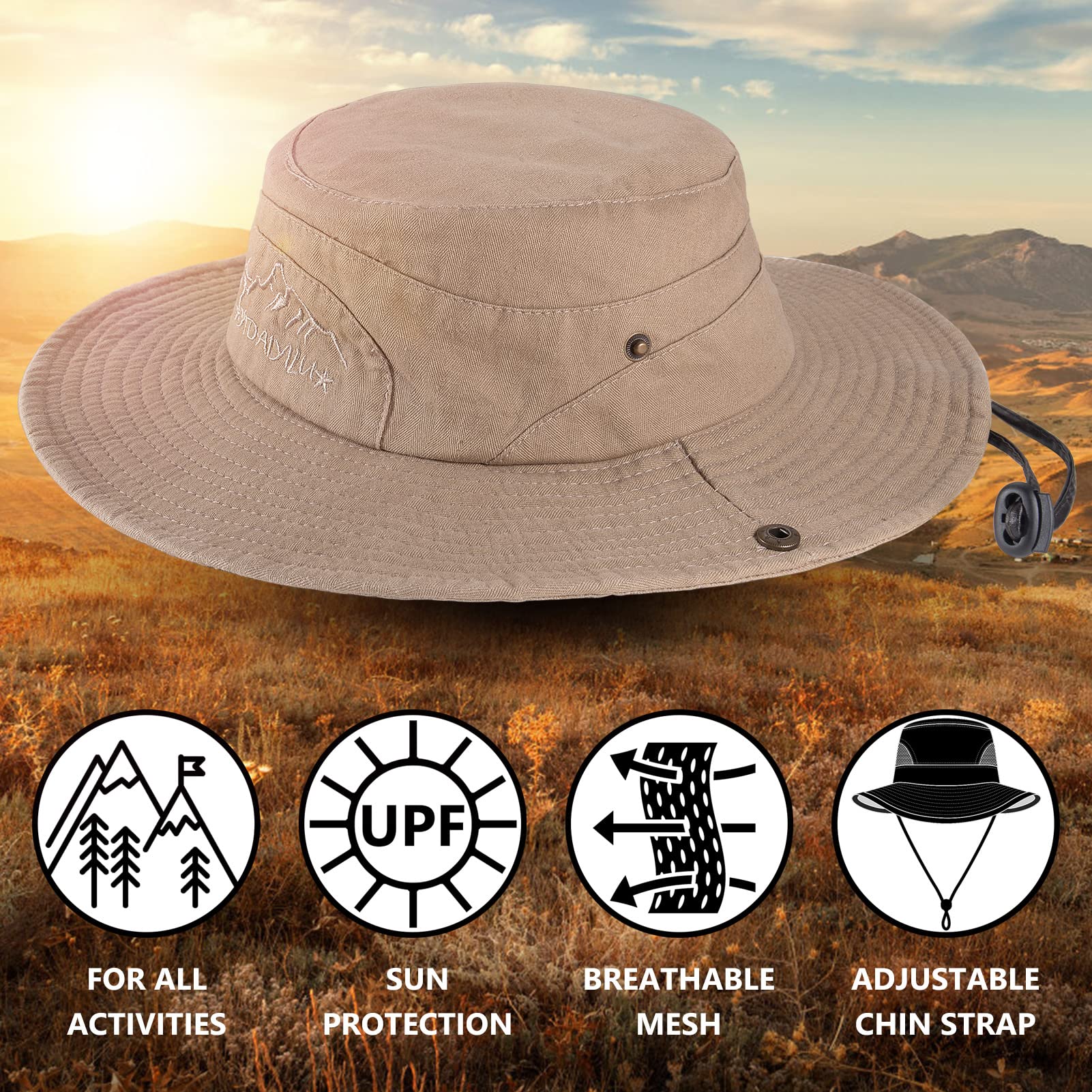 UPF 50+ Sun Hat for Men & Women - Wide Brim Bucket Fishing Hat with Neck Flap, Safari Boonie Hat for Outdoor Activities, Beach, Hiking, and Travel