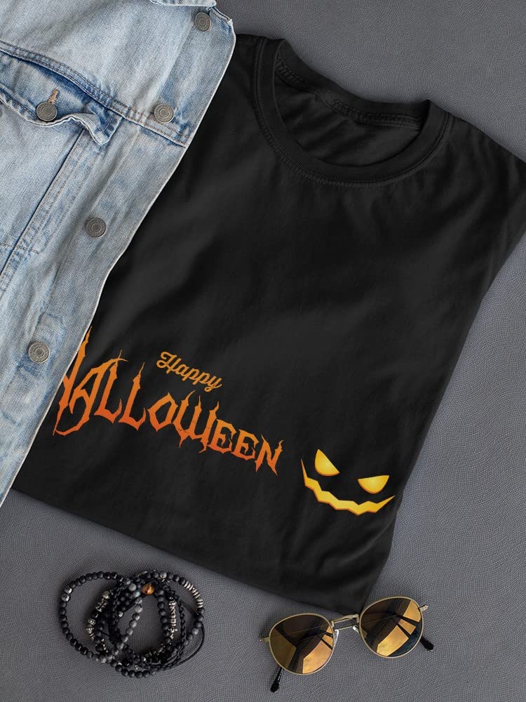 Pumpkin Darkness Smile Print Women's Black T-Shirt | Trendy Graphic Tee for Casual Wear & Halloween Outfits