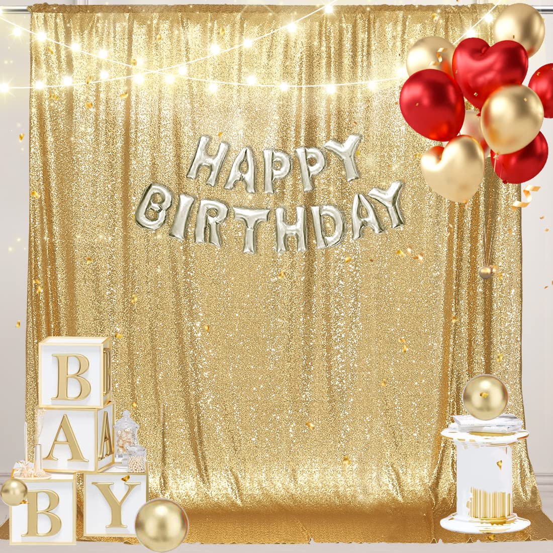 Sparkly Gold Sequin Backdrop 6x8ft for Wedding & Party Decor