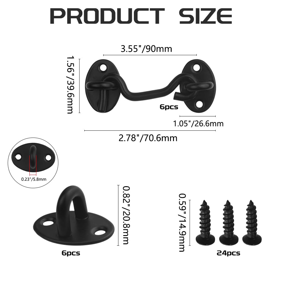 6 Pack Stainless Steel Barn Door Hook and Eye Latch Lock - 3 Inch Privacy Hooks for Sliding Doors, Cabin Gates & Windows | Durable Rustproof Hardware for Bedroom, Bathroom & Closet Doors (WMYCONGCONG)