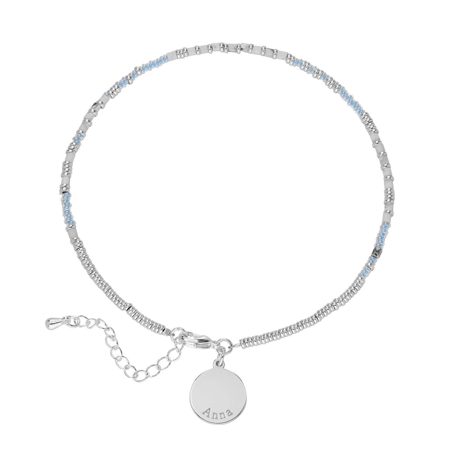 Personalized Beads Bracelet & Anklet Set - Custom Engraved Gold Plated & Sterling Silver Pendant Jewelry - Unique Mother's Day Gift for Women - Perfect for Birthdays, Anniversaries & Special Occasions