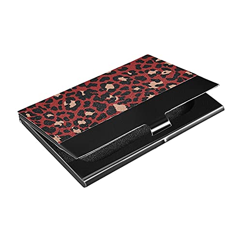 Premium Leopard Print Business Card Holder - Metal & Leather Card Case for Men & Women - Portable & Stylish for Networking, Meetings & Professional Events