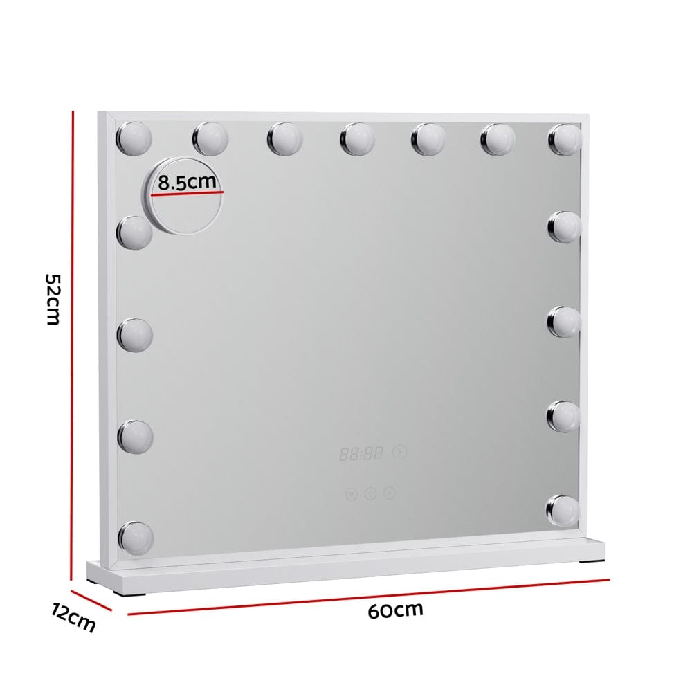 Embellir Hollywood Makeup Mirror with 15 LED Lights - 60x52cm Vanity Mirror with Touch Control & Time Display for Professional Makeup, Skincare, and Salon Use