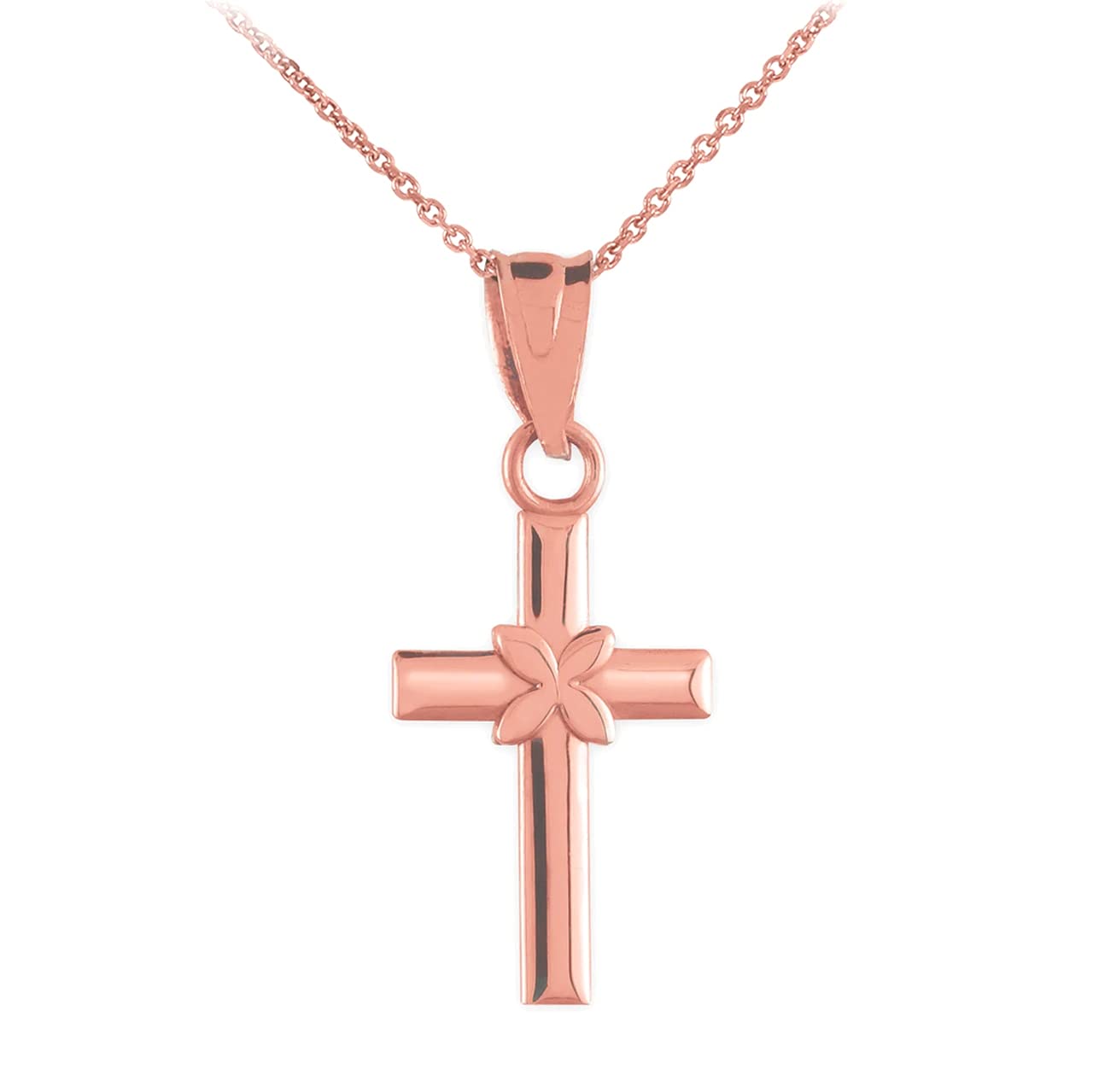 10K Rose Gold Four-Leaf Clover Cross Charm Pendant Necklace with 16