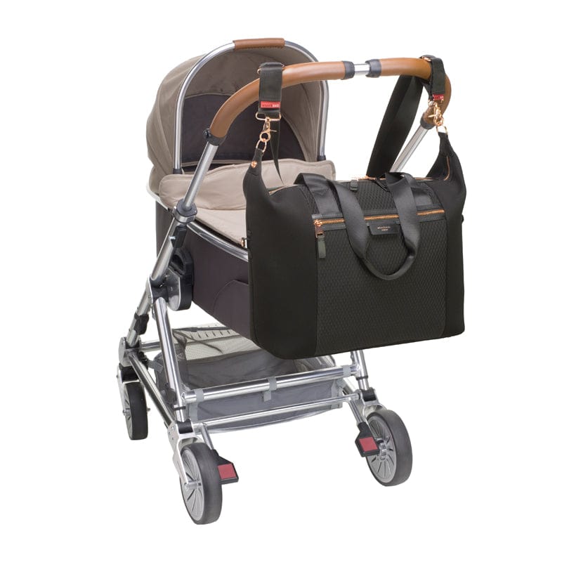 Storksak Stevie Luxe Diaper Bag - Waterproof Scuba Black Backpack for Moms - Perfect for Baby Essentials, Travel & Daily Use