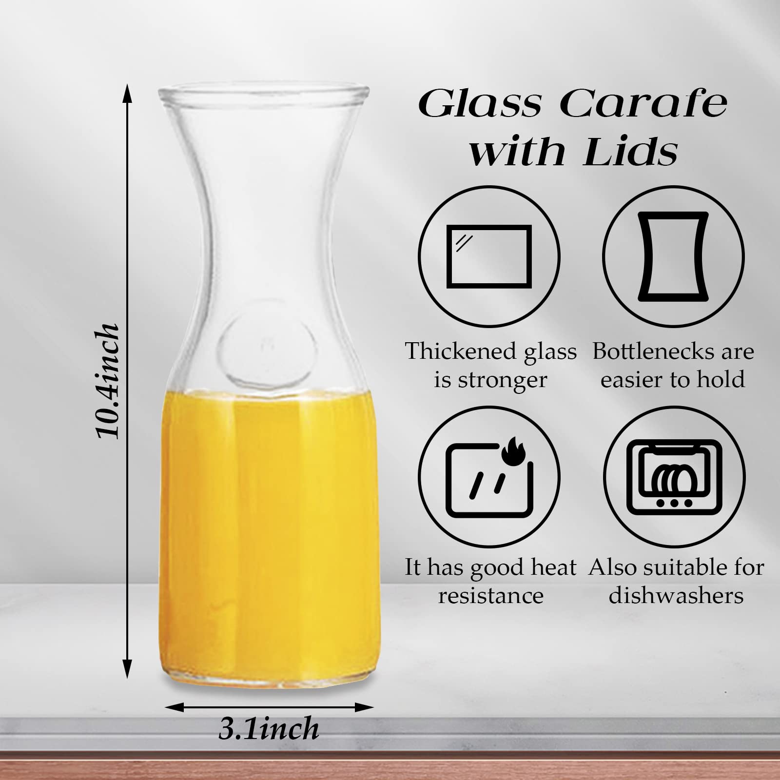 2 Pcs Glass Carafe with Lids - 1 Liter Clear Juice Pitcher for Water, Milk, Lemonade & Mimosa Bar - Airtight Beverage Containers for Fridge Storage - Perfect for Parties, Brunch & Home Entertaining
