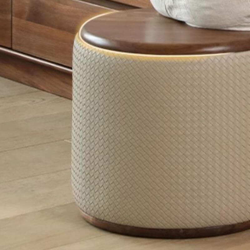 Brown Upholstered Vanity Stool with Solid Wood Frame - Backless Makeup Seat for Bedroom, Dressing Table & Vanity Area