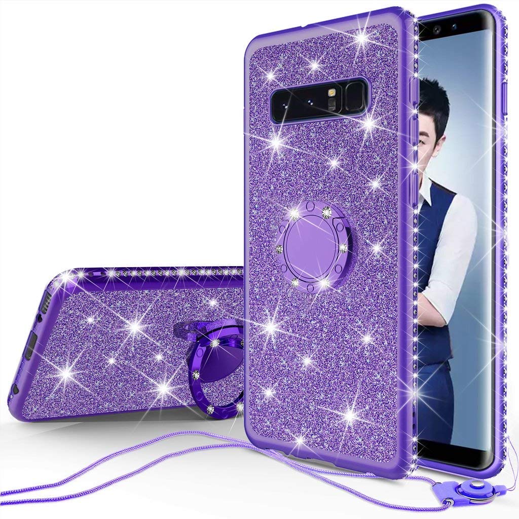 Sparkly Glitter Phone Case for Samsung Galaxy S10 Plus/S10+ with Ring Kickstand - Shockproof Clear Protective Cover for Women & Girls (Purple) | Perfect for Everyday Use, Parties & Travel