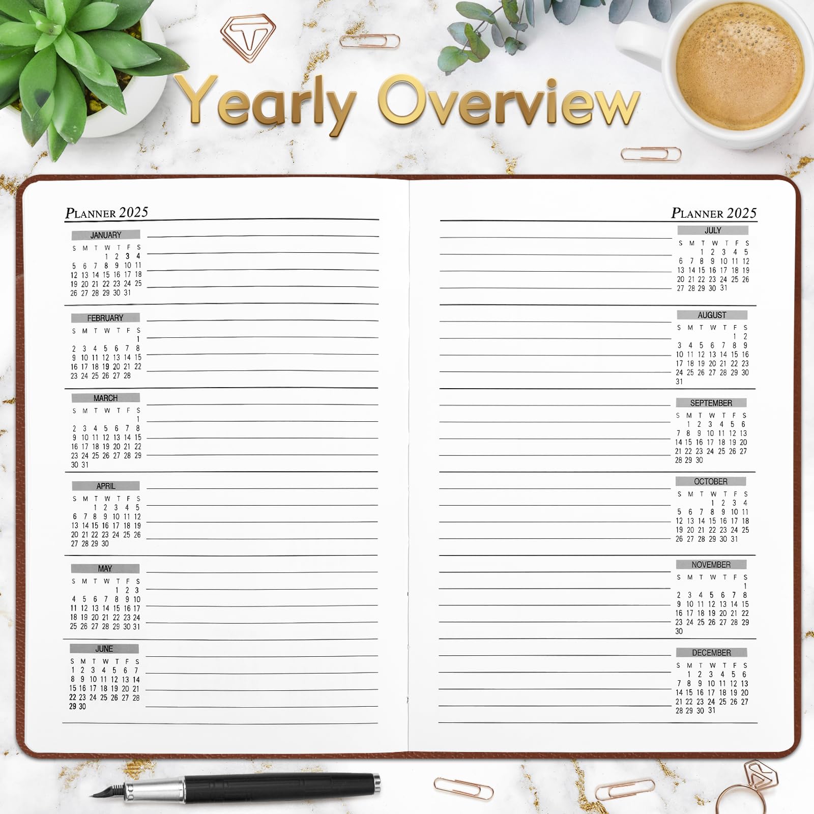 KESOTE 2025 Daily & Hourly Planner - One Page Per Day, 12-Month Weekly/Monthly A5 Notebook (5.7 x 8.3