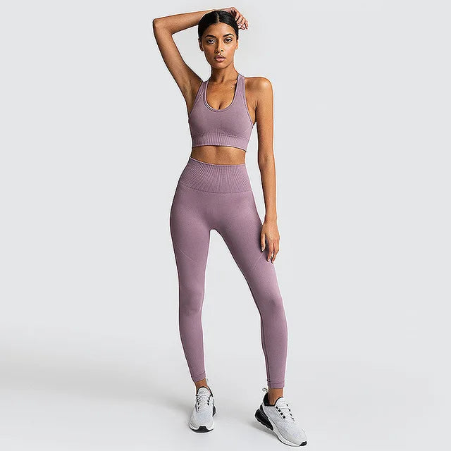 2pcs Women's Seamless Hyperflex Workout Outfits - Long Sleeve Crop Top & High Waist Leggings for Yoga, Gym & Running | Athletic Sportswear for Women | Perfect for Fitness, Training & Active Lifestyle