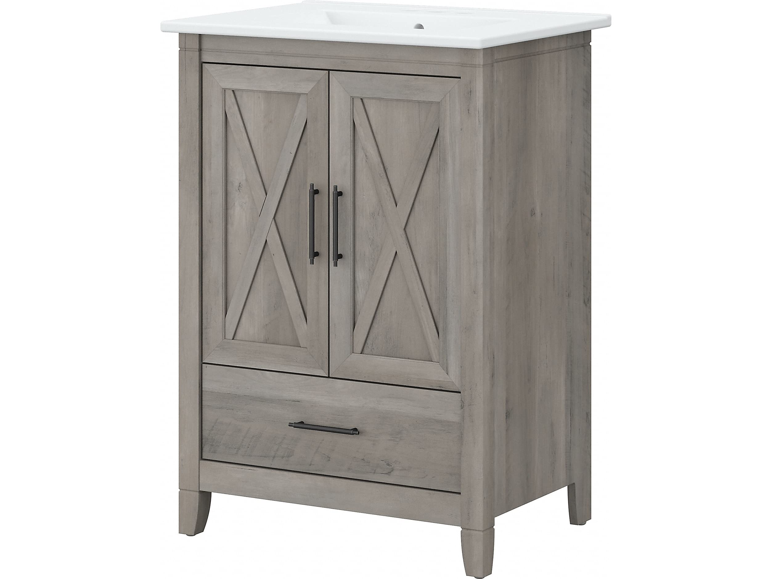 Bush Furniture Key West 24-Inch Wide Bathroom Vanity with Sink in Driftwood Gray - Perfect for Small Bathrooms, Powder Rooms & Coastal Home Decor