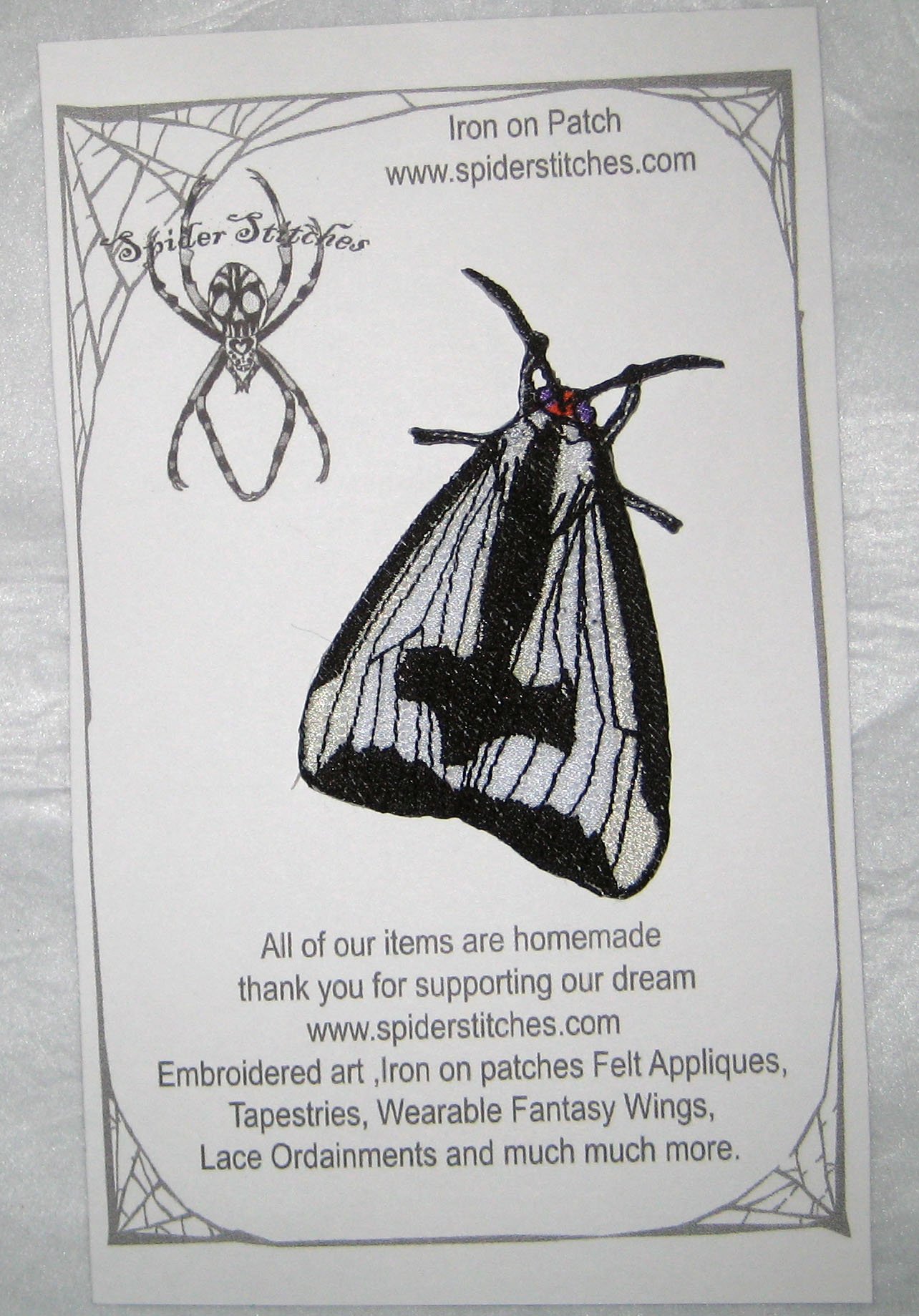 Upside Down Gothic Cross Moth Haploa Clymene Iron On Patch for Jackets, Bags & DIY Crafts - Gothic Embroidered Sew On Badge for Punk, Goth & Alternative Fashion