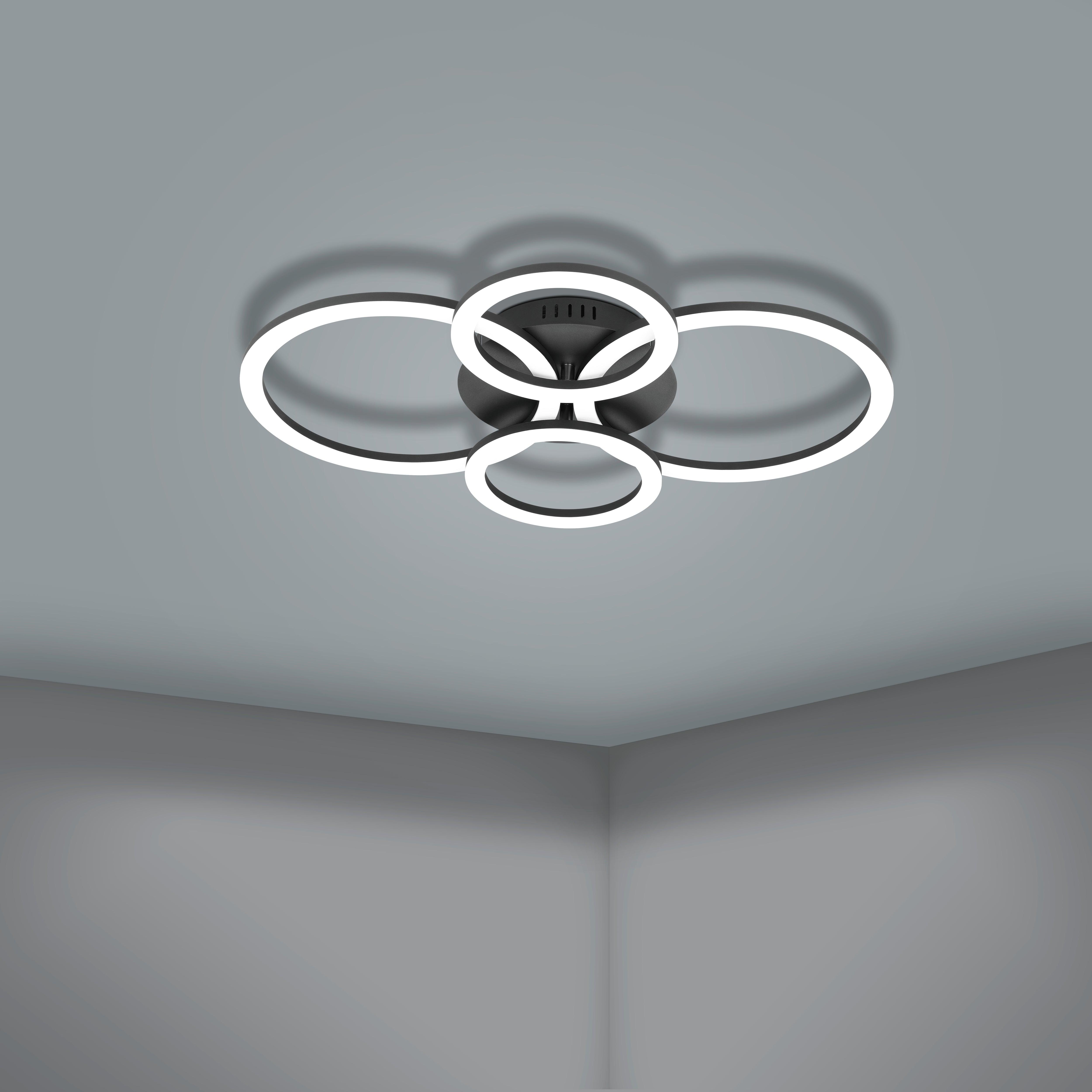 Eglo Connect Parrapos Z Smart LED Flush Mount Ceiling Light - 4 Circle Design in Black & White - Perfect for Modern Living Room, Bedroom, or Office Lighting