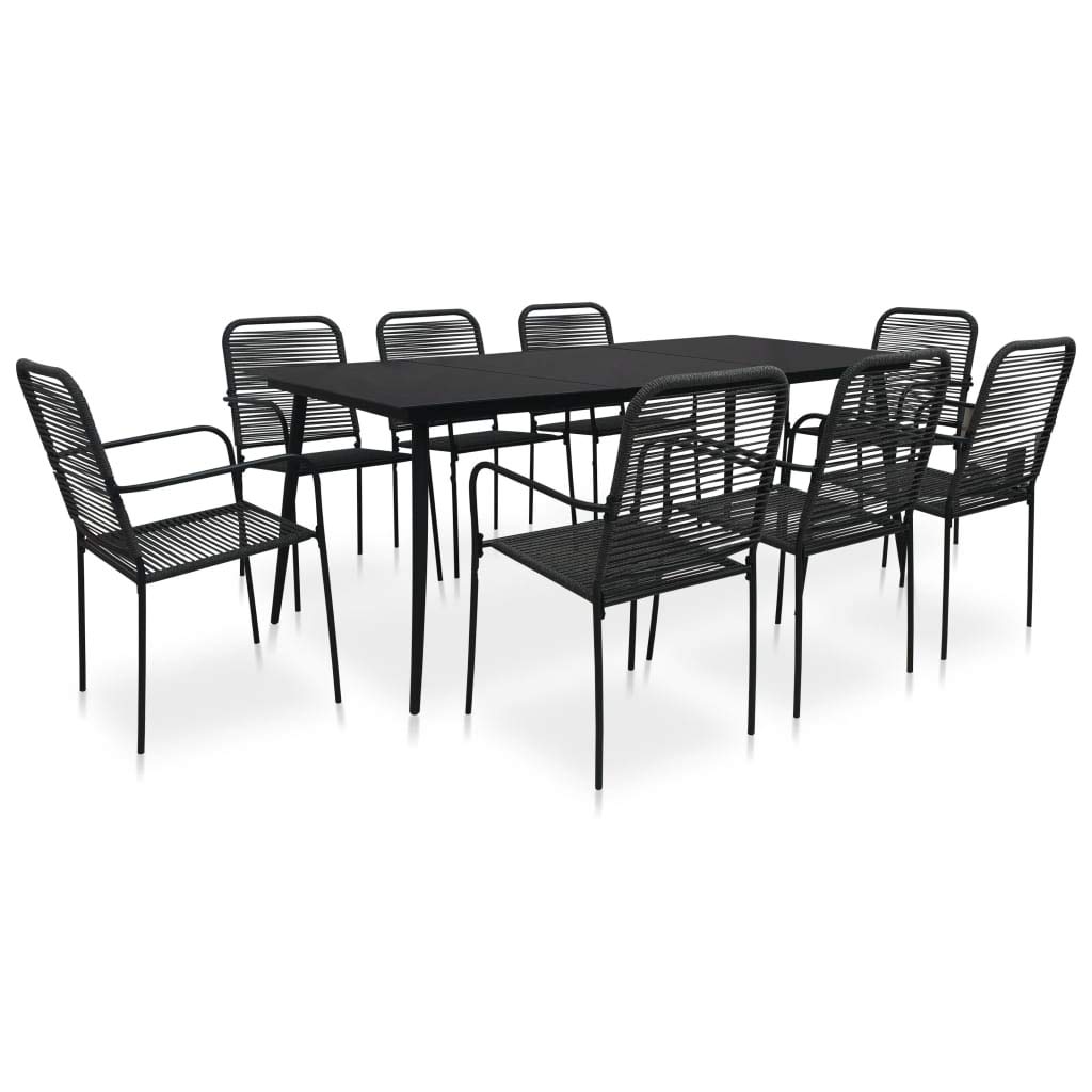 9-Piece Outdoor Patio Dining Set with Glass Tabletop & 8 Steel Armchairs - Durable Garden Furniture for Backyard, Porch, Poolside - Perfect for BBQs, Family Gatherings & Outdoor Entertaining