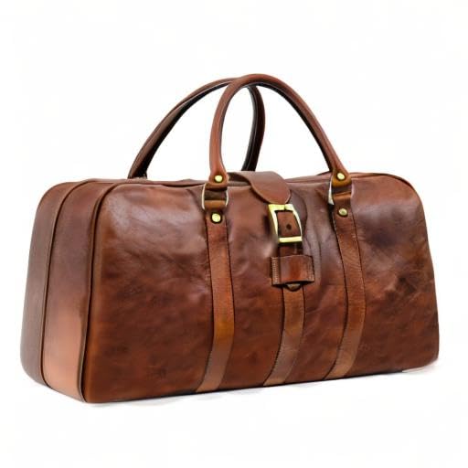 Premium Full Grain Leather Duffle Bag for Men & Women - Waterproof Carry-On Travel Duffel with Adjustable Shoulder Strap - Perfect for Gym, Business Trips & Weekend Getaways