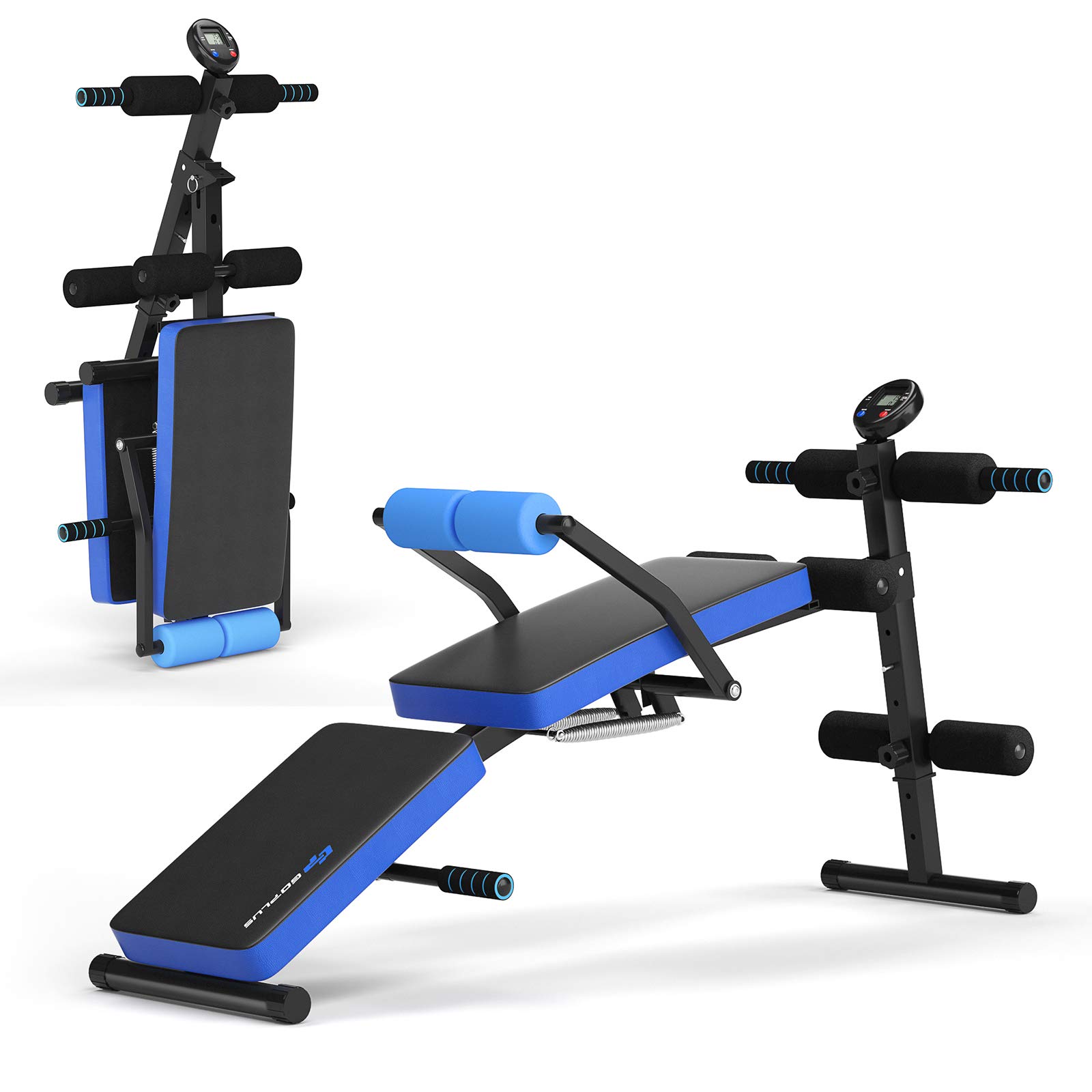 Goplus 6-in-1 Adjustable Sit Up Bench - Foldable Weight Bench with LCD Monitor for Home Gym, Flat/Incline/Decline Workouts - Perfect for Strength Training, Ab Exercises & Full Body Workouts at Home, Office or Commercial Gym