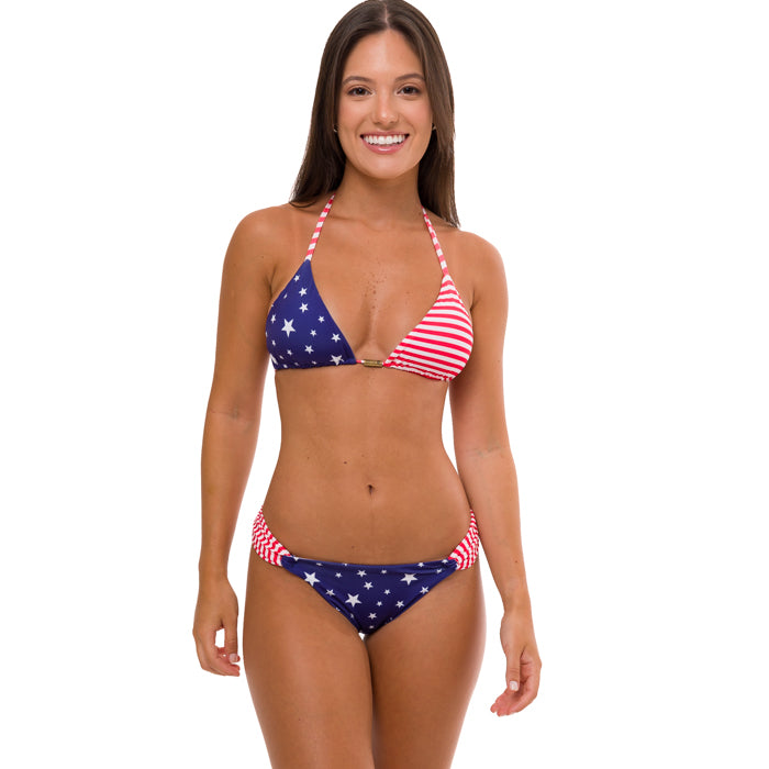 USA Flag Print Brazilian Triangle Bikini Top - Patriotic Swimwear for Women, Beach Party & Summer Vacation
