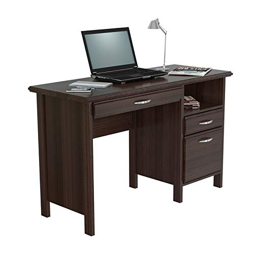 Pemberly Row Espresso Soft Form Computer Desk - Modern Home Office Desk with Keyboard Tray, Perfect for Remote Work & Small Spaces