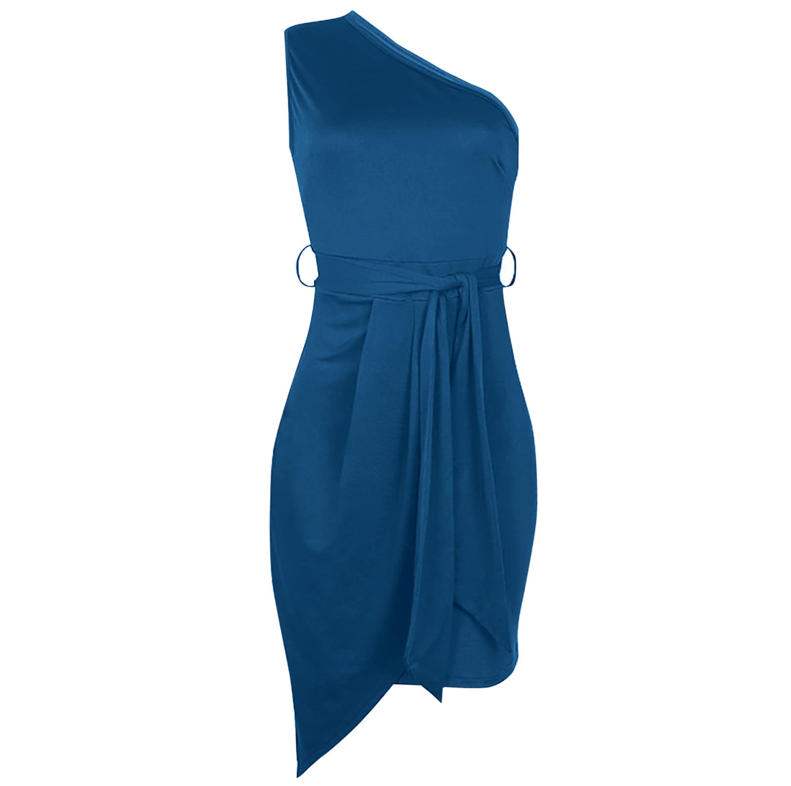 Sexy One Shoulder Evening Dresses for Women - Solid Color Waist Tie Slim Elegant Summer Dress for Cocktail Party, Date Night & Special Occasions