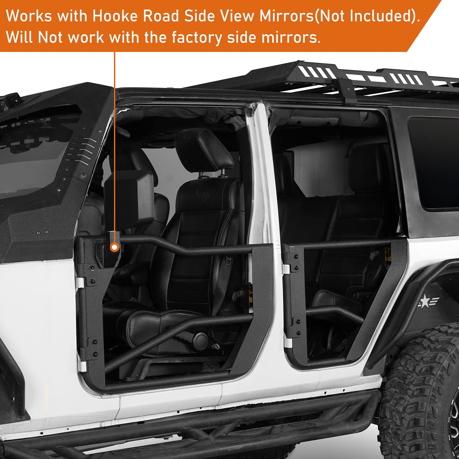 Hooke Road Wrangler JK 4-Door Tube Half Doors for 2007-2018 Jeep Wrangler JK Unlimited - Off-Road Trail Doors Set of 4 with Black Shade Skin Mesh - Perfect for Jeep Adventures, Rock Crawling & Outdoor Exploration