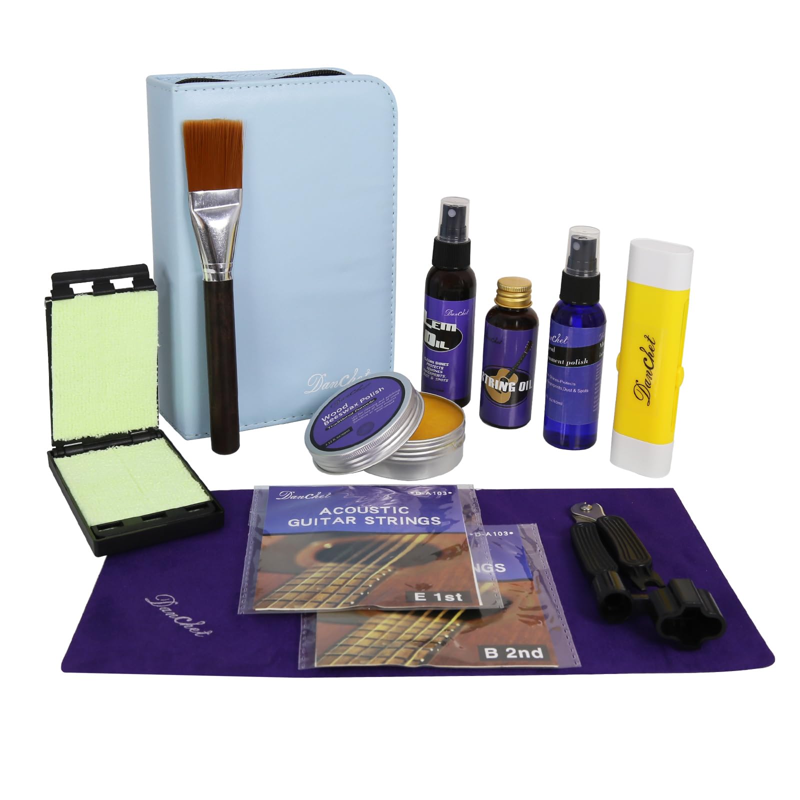 Premium Guitar Cleaning Kit - Polish, Lemon Oil for Fretboard, Anti-Rust String Oil, String Guard & Cutter, Beeswax - Complete Guitar Maintenance Set for Acoustic & Electric Guitars - Perfect for Home, Studio & Stage Use