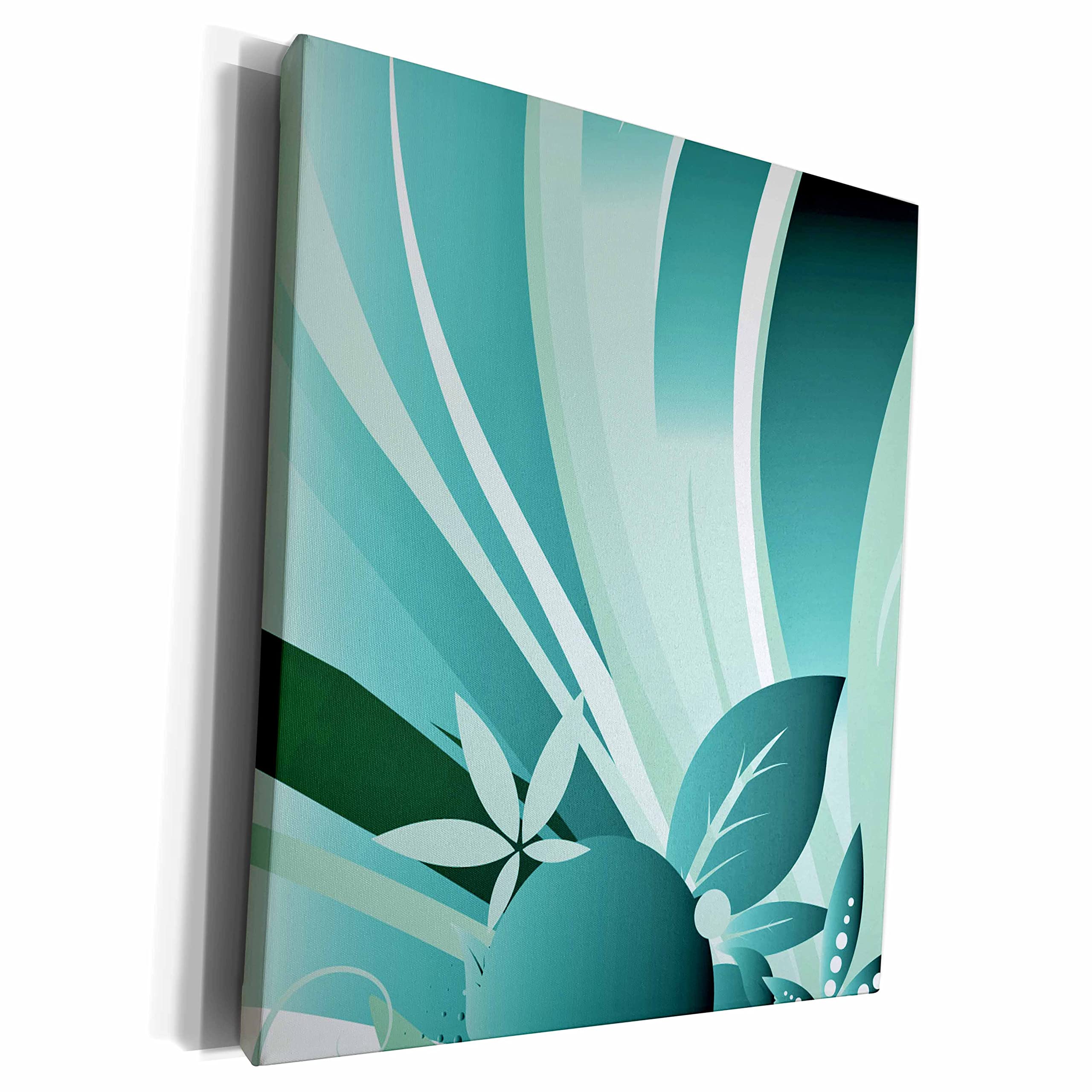 3D Rose Museum Grade Canvas Wrap - Turquoise and White Leaves and Streamers Abstract Art Print for Home, Office, and Gallery Decor