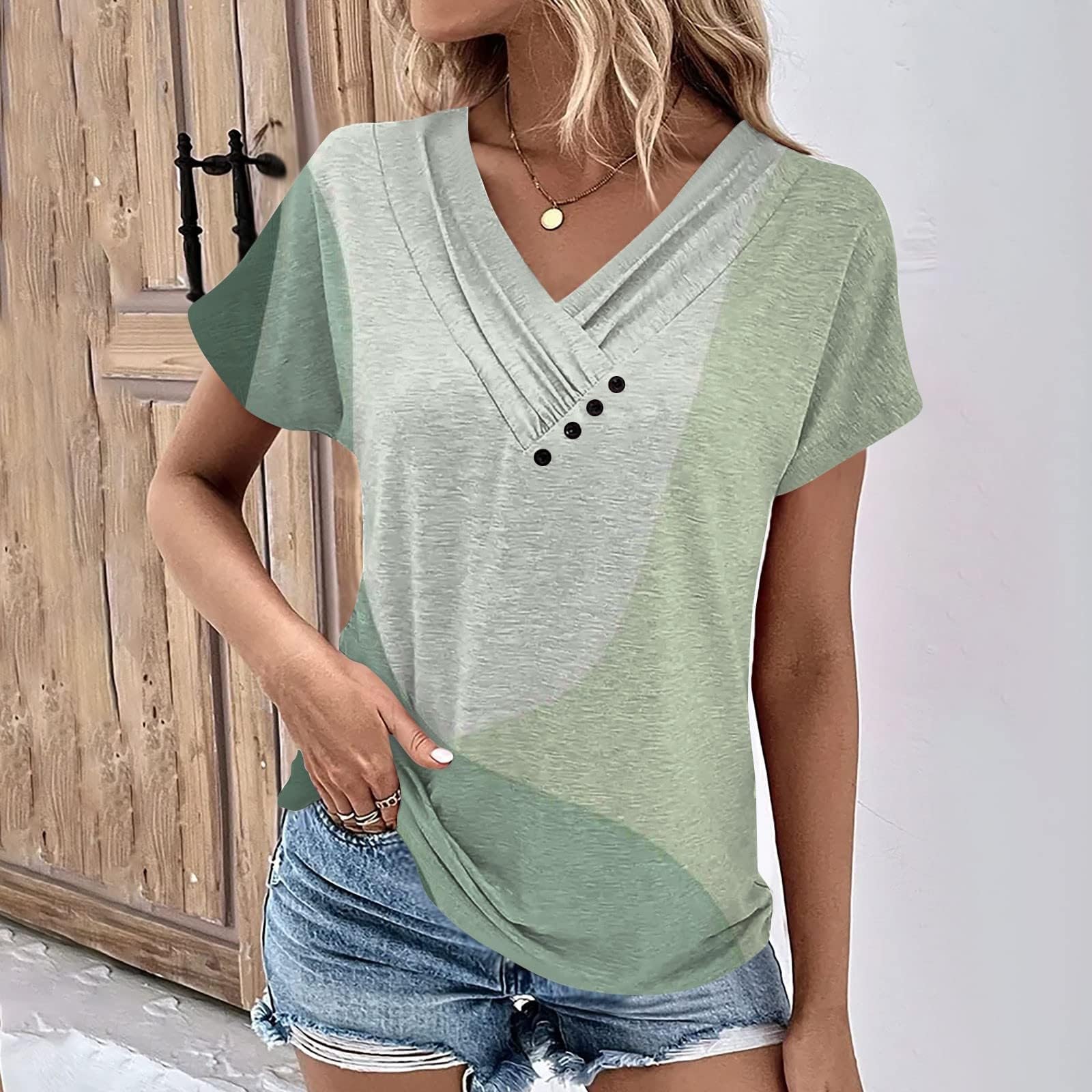 Women's Business Casual Tops - V-Neck Short Sleeve Button Down Shirts & Oversized Blouses for Office Wear | Comfortable Work Attire & Professional Outfits