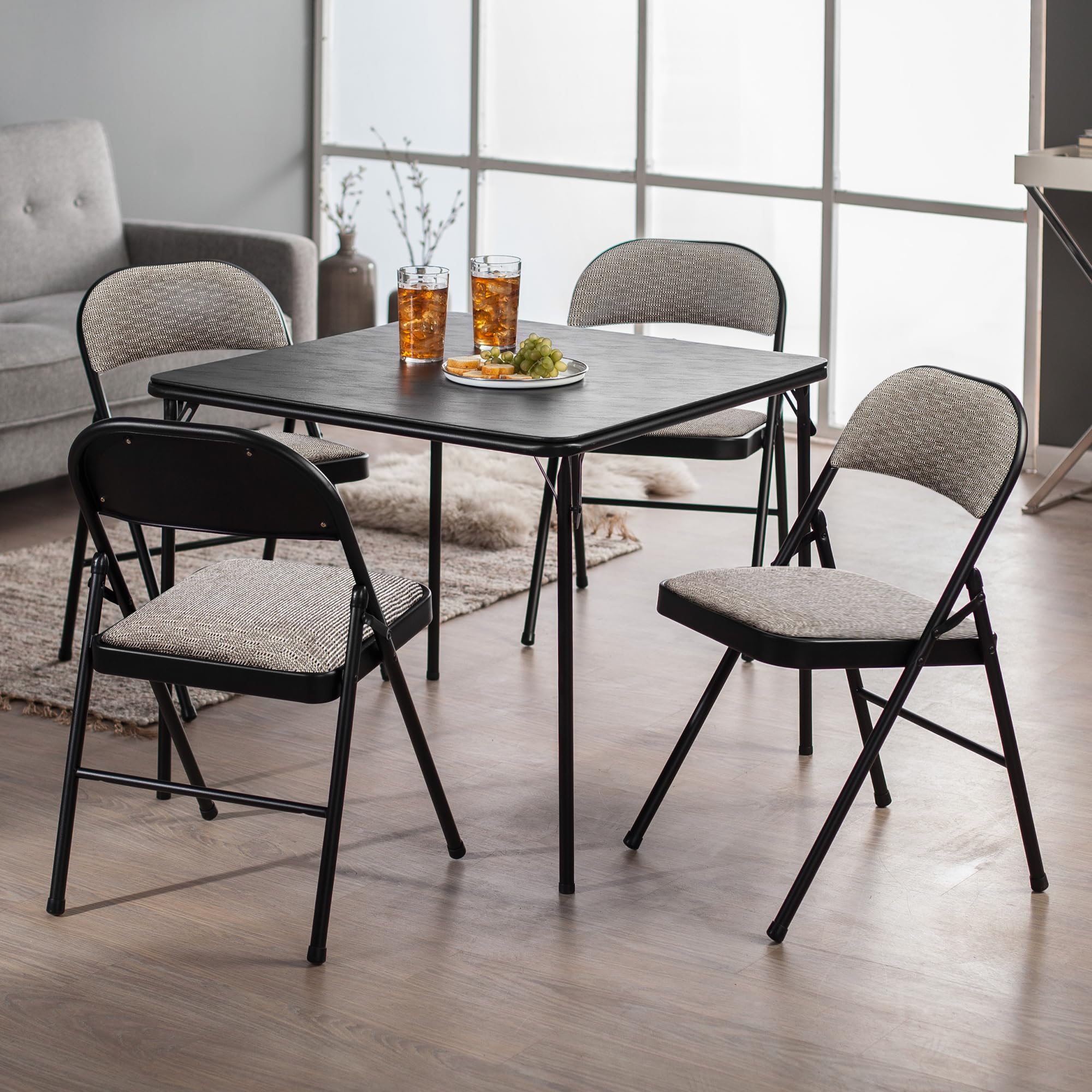 MECO 4 Pack Padded Folding Chairs - Cushioned Metal Fabric Foldable Chairs for Indoor & Outdoor Use, Black - Perfect for Parties, Camping, Picnics & Home Events