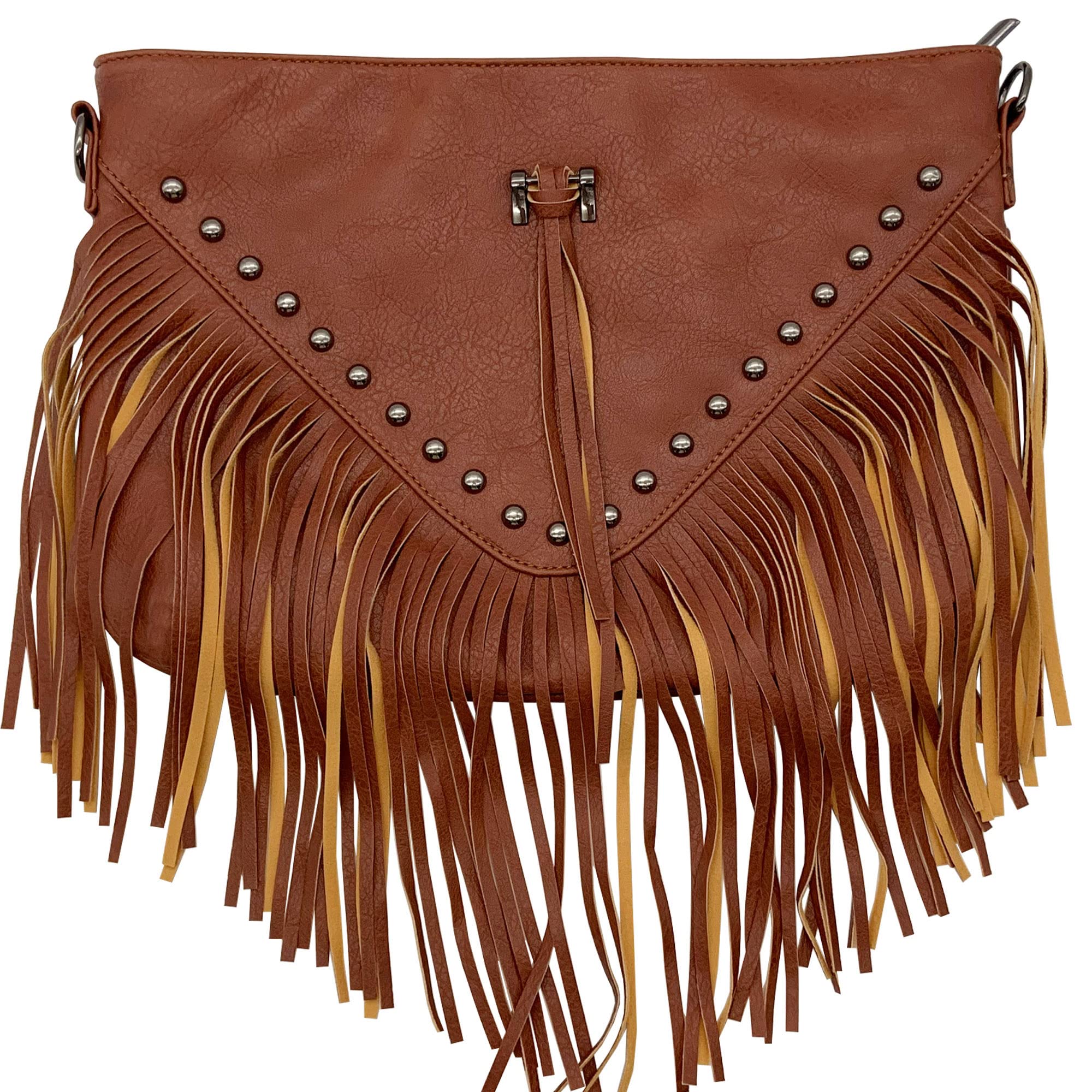 TopTTanBo Studded Fringe Tassel Shoulder Bag - Women's Leather Crossbody Hobo Messenger Handbag for Casual Outings, Parties & Travel Accessories