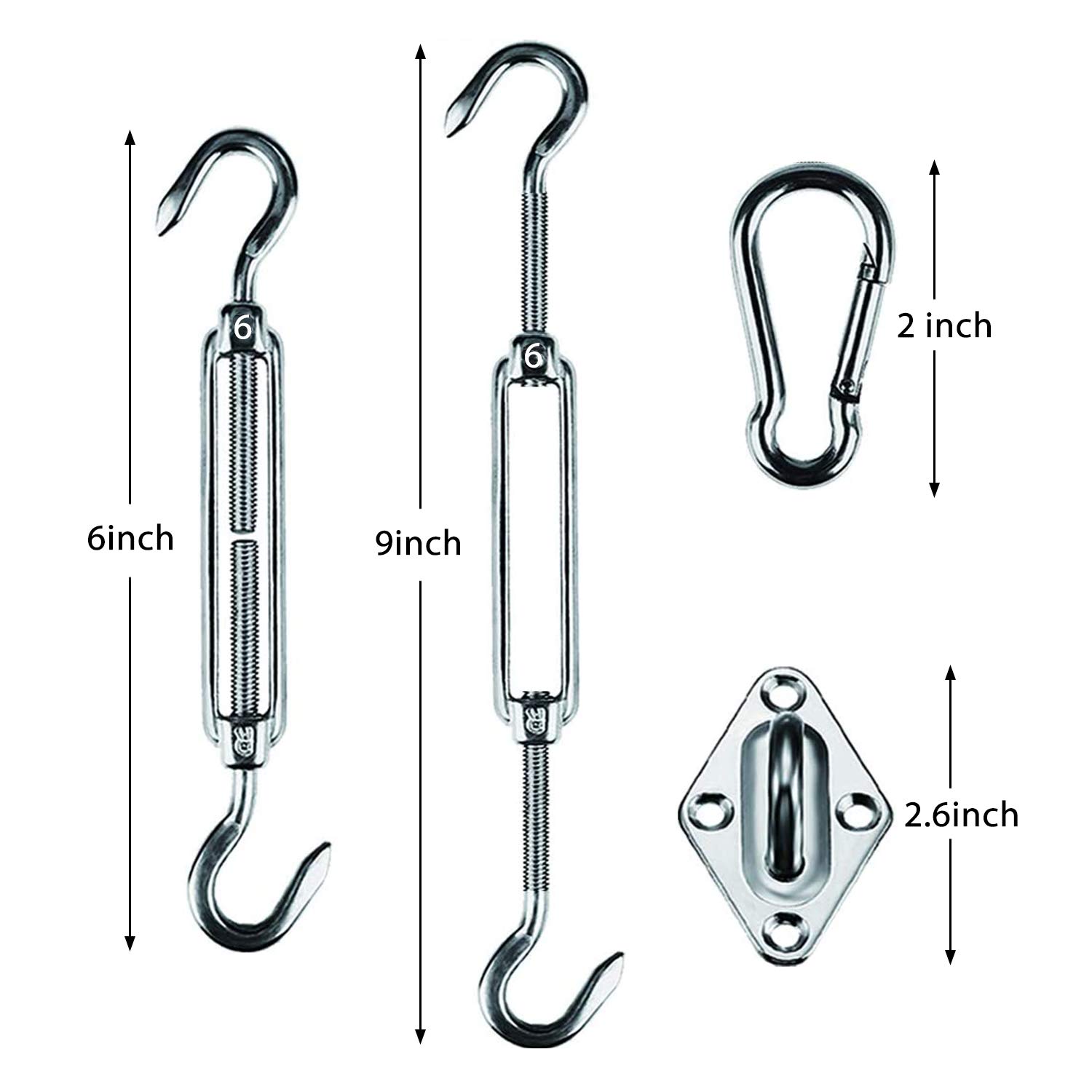 Amagenix 304 Stainless Steel Triangle Shade Sail Hardware Kit - 6 Inch, 30Pcs for Patio, Garden & Outdoor Sun Shade Installation | Perfect for Backyard, Poolside & Deck Protection