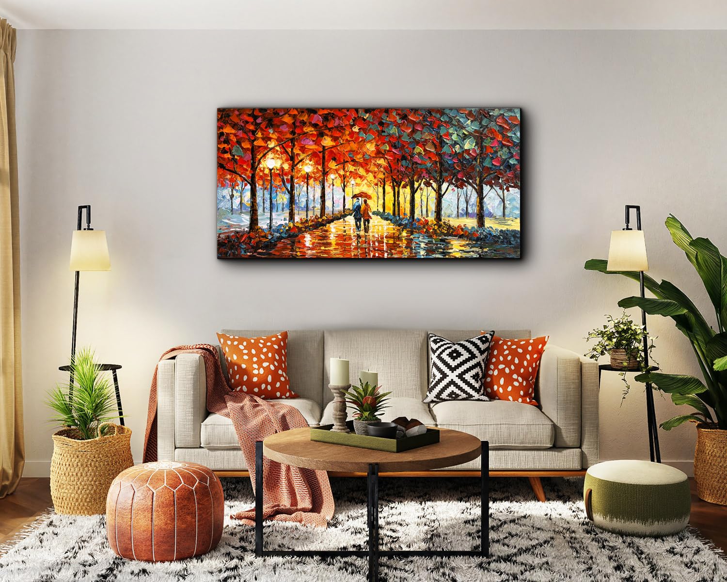 Hand Painted Abstract Oil Painting on Canvas 24x48 Inch - Large Contemporary Romantic Landscape Textured Wall Art for Living Room, Bedroom & Office Decor | Modern Home & Interior Design