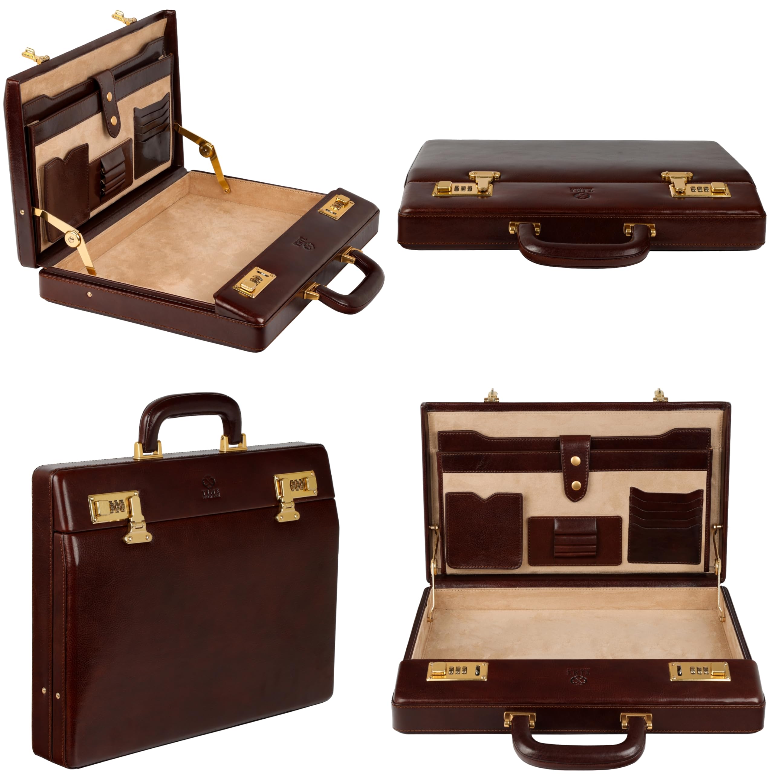 Premium Full Grain Italian Leather Briefcase - Durable Time-Resistant Attache Case with Lock - Fits Laptop up to 15
