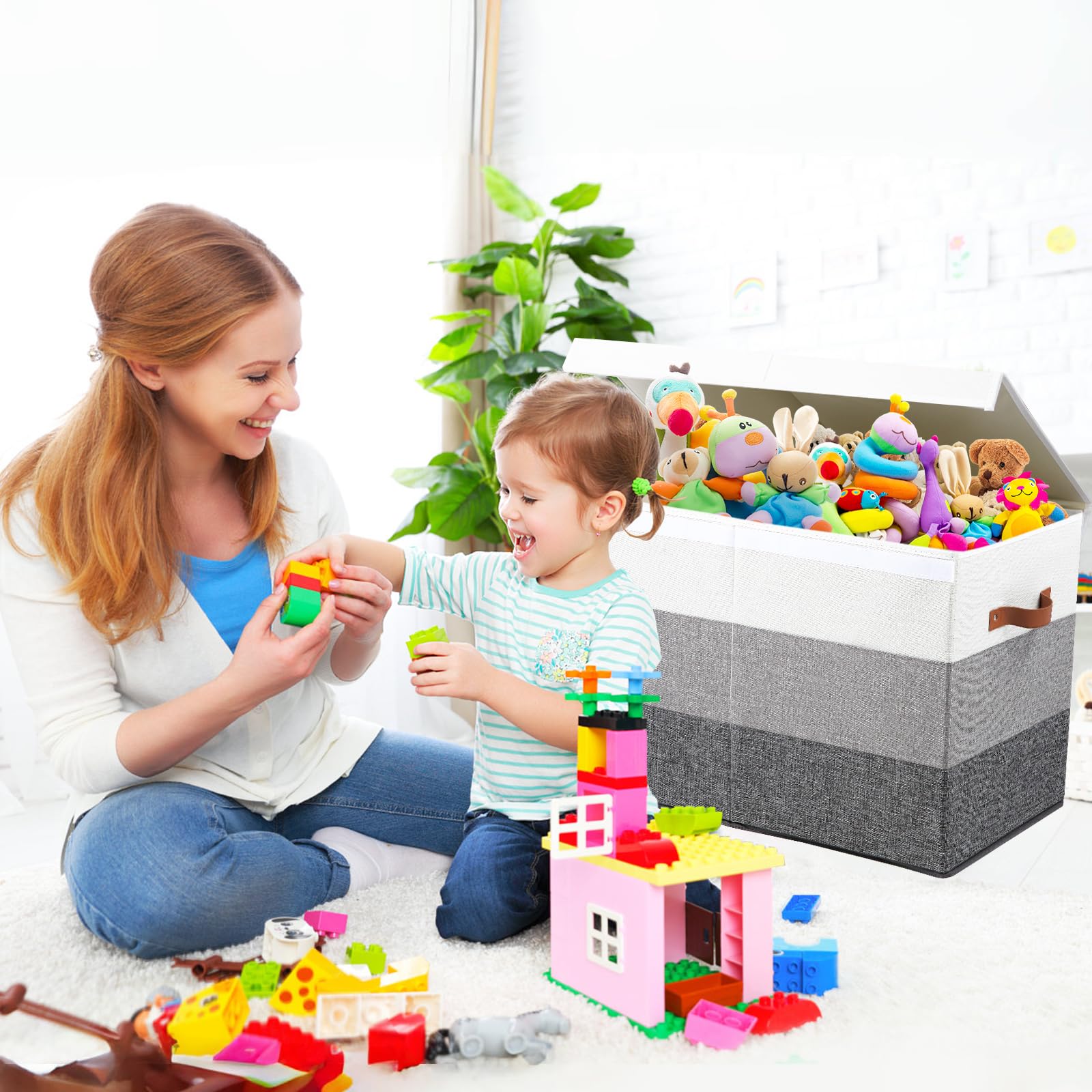 Large Sturdy Toy Storage Box with Divider & Lid - 25