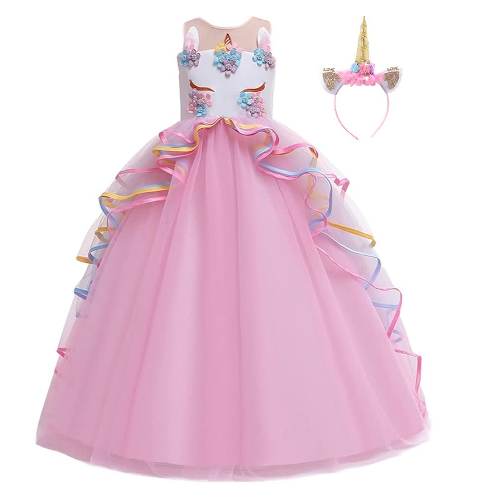 MYRISAM Unicorn Costume for Girls - Sparkly Princess Birthday Party Dress, Pageant & Dance Performance Outfit, Carnival Fancy Tulle Maxi Dress - Perfect for Halloween, Cosplay & Dress Up Play