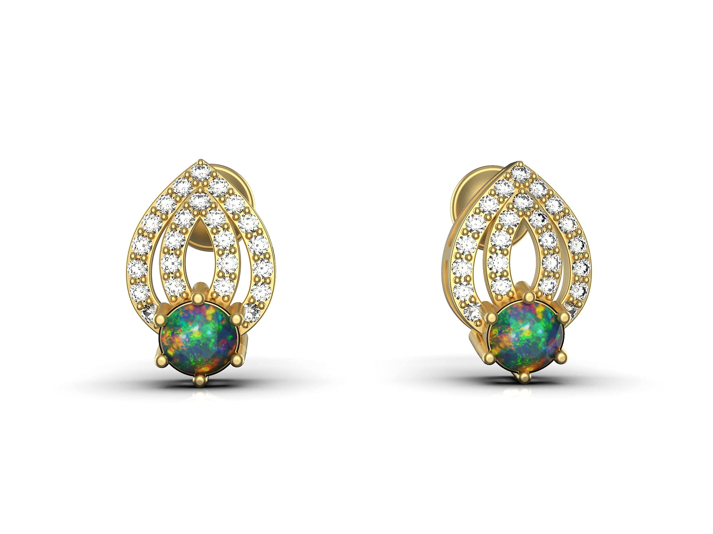 Sametrue 925 Sterling Silver Natural Fire Opal and CZ Diamond Stud Earrings for Women - Elegant Gift for Birthday, Wedding, Anniversary