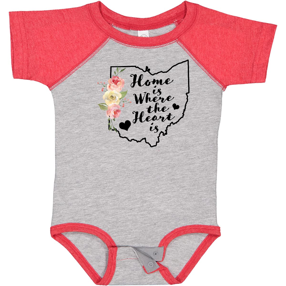 Inktastic Ohio Home is Where The Heart is - Watercolor Floral Baby Bodysuit | Soft Cotton Onesie for Newborns & Infants | Perfect for Family Photos, Gifts & Everyday Wear