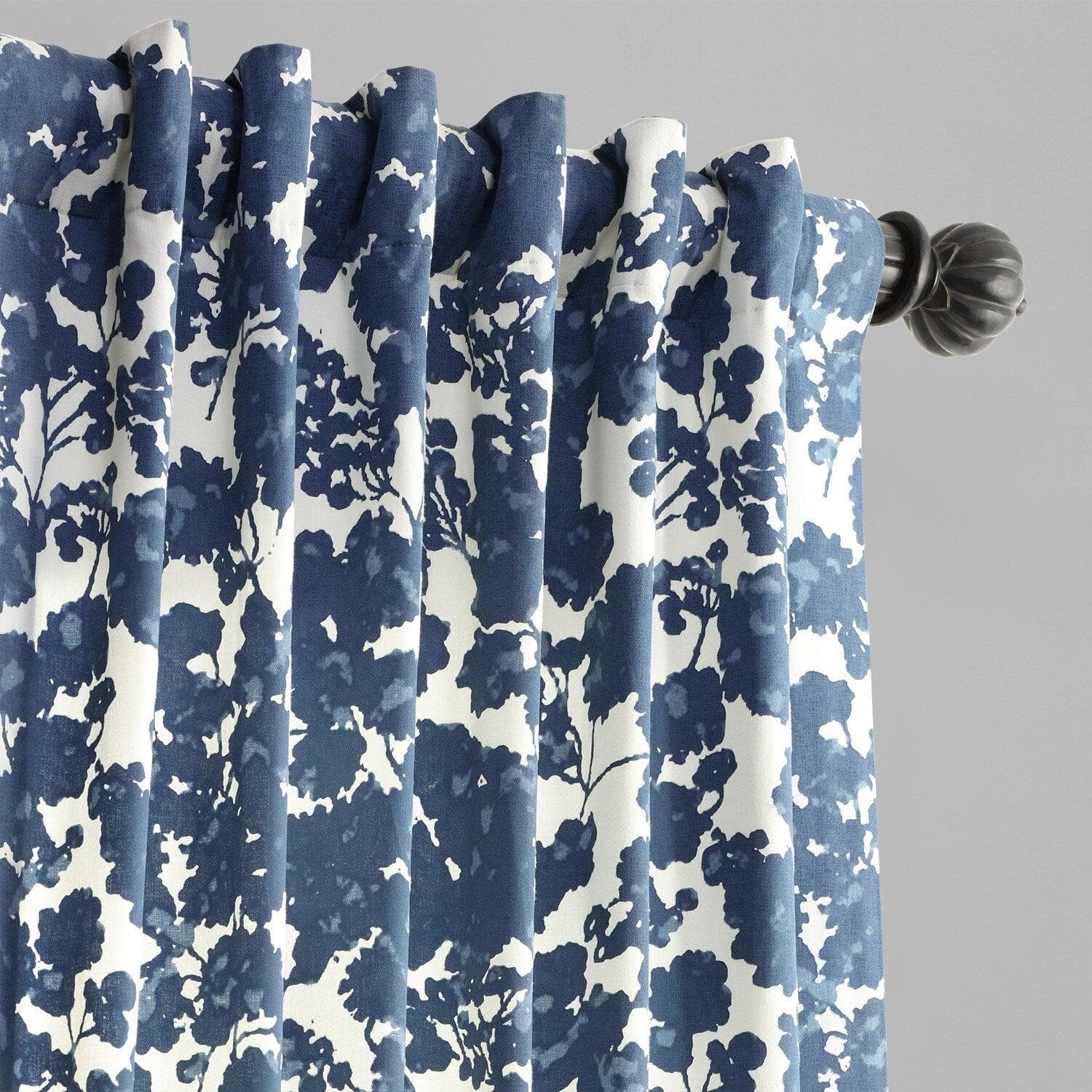 Fleur Blue Floral Printed Cotton Blackout Curtains for Bedroom & Living Room - Elegant Window Treatment for Light Blocking and Privacy