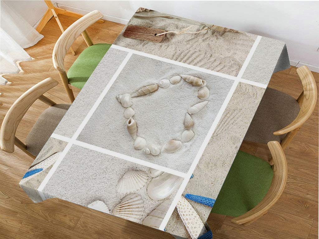Starfish Shell Beach Theme Rectangular Tablecloth - 52x70 Inch Decorative Dining Table Cover for Indoor/Outdoor Use - Perfect for Beach Parties, BBQs, Picnics & Coffee Tables