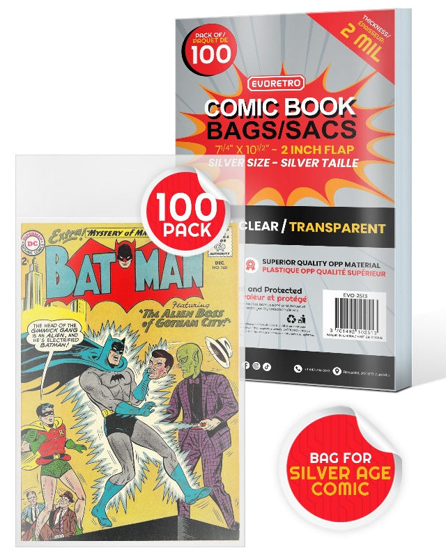 Silver Age Comic Book Bags - 2MIL Acid-Free Comic Protector Sleeves for Collectible Storage & Preservation | Perfect for Comic Book Collectors & Long-Term Archiving