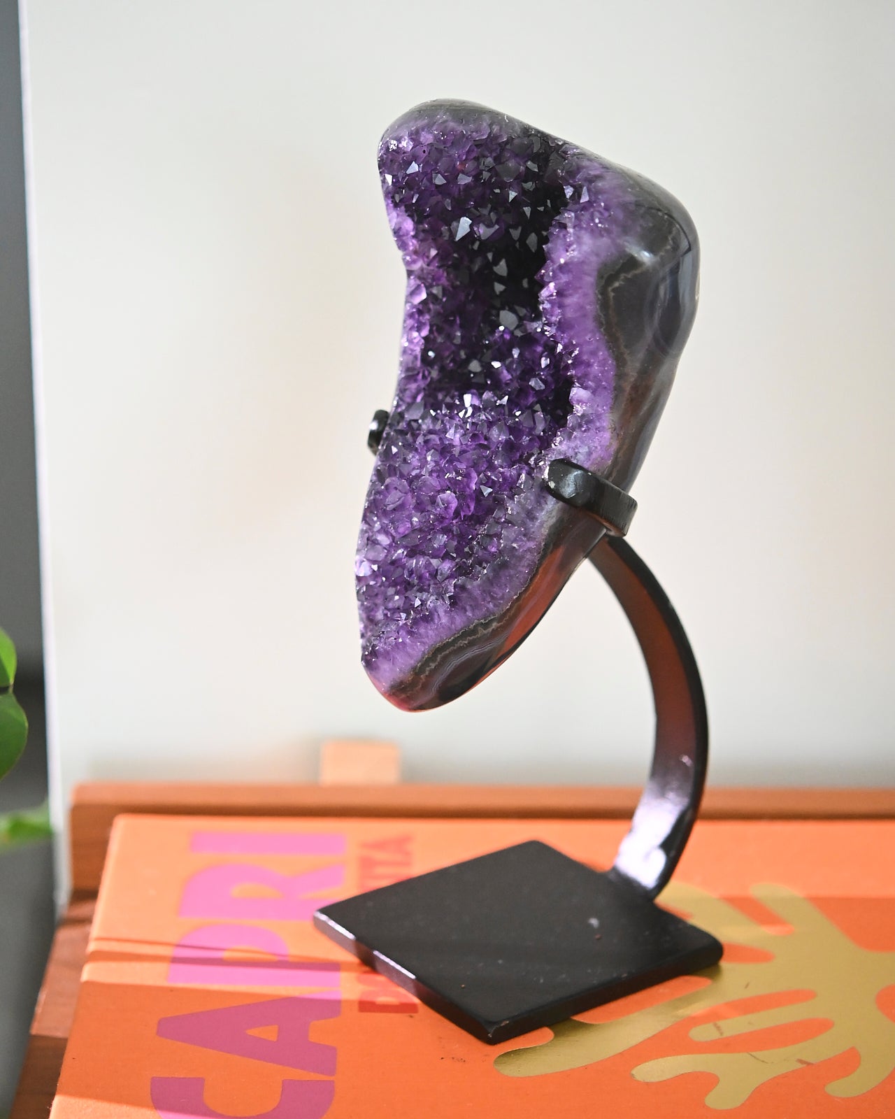 Natural Amethyst Crystal Geode on Wooden Stand - 6lbs Healing Stone for Home Decor, Meditation & Spiritual Gifts