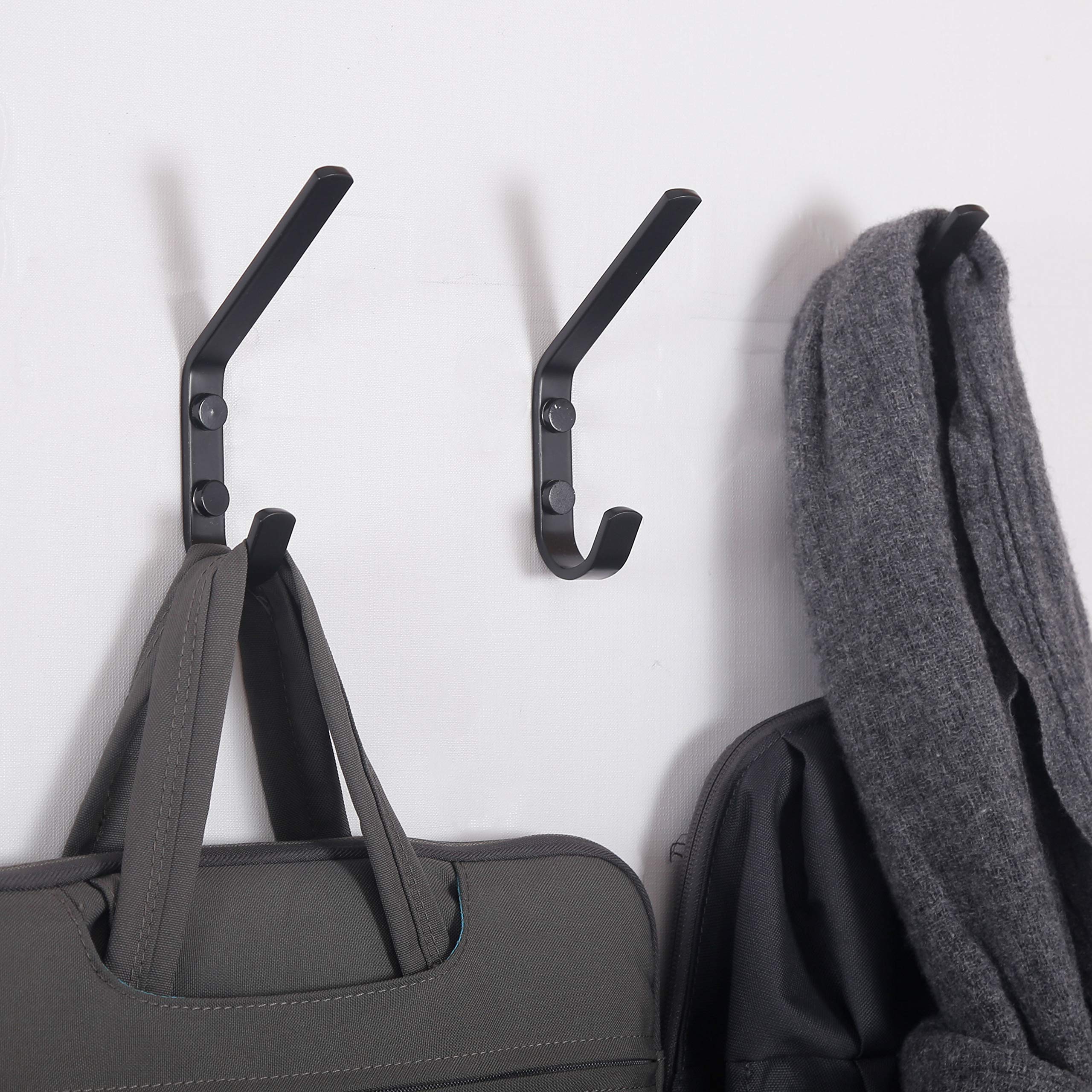 Heavy Duty Metal Dual Wall Hook Rack - 5 Pack Black Coat Hooks for Bathroom, Kitchen, Office, Entryway & Closet Organization | Durable Double Prong Robe Hooks for Towels, Hats, Bags & Coats