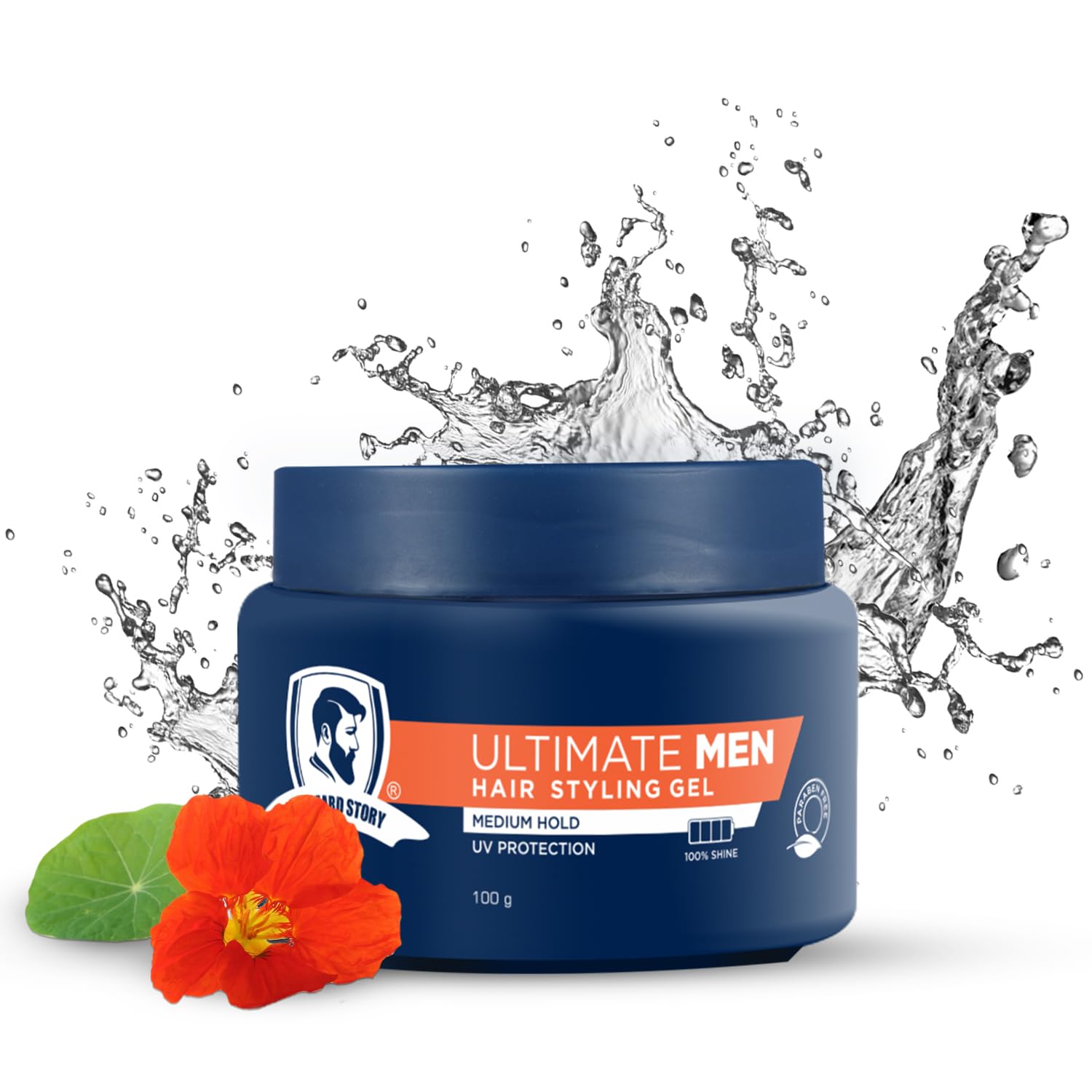 The Beard Story Hair Styling Gel for Men - Medium Hold 100g | Frizz-Free, UV Protection & Long-Lasting Shine | Non-Sticky Grooming Gel for Straight, Wavy or Curly Hair | Perfect for Daily Styling, Work & Special Occasions