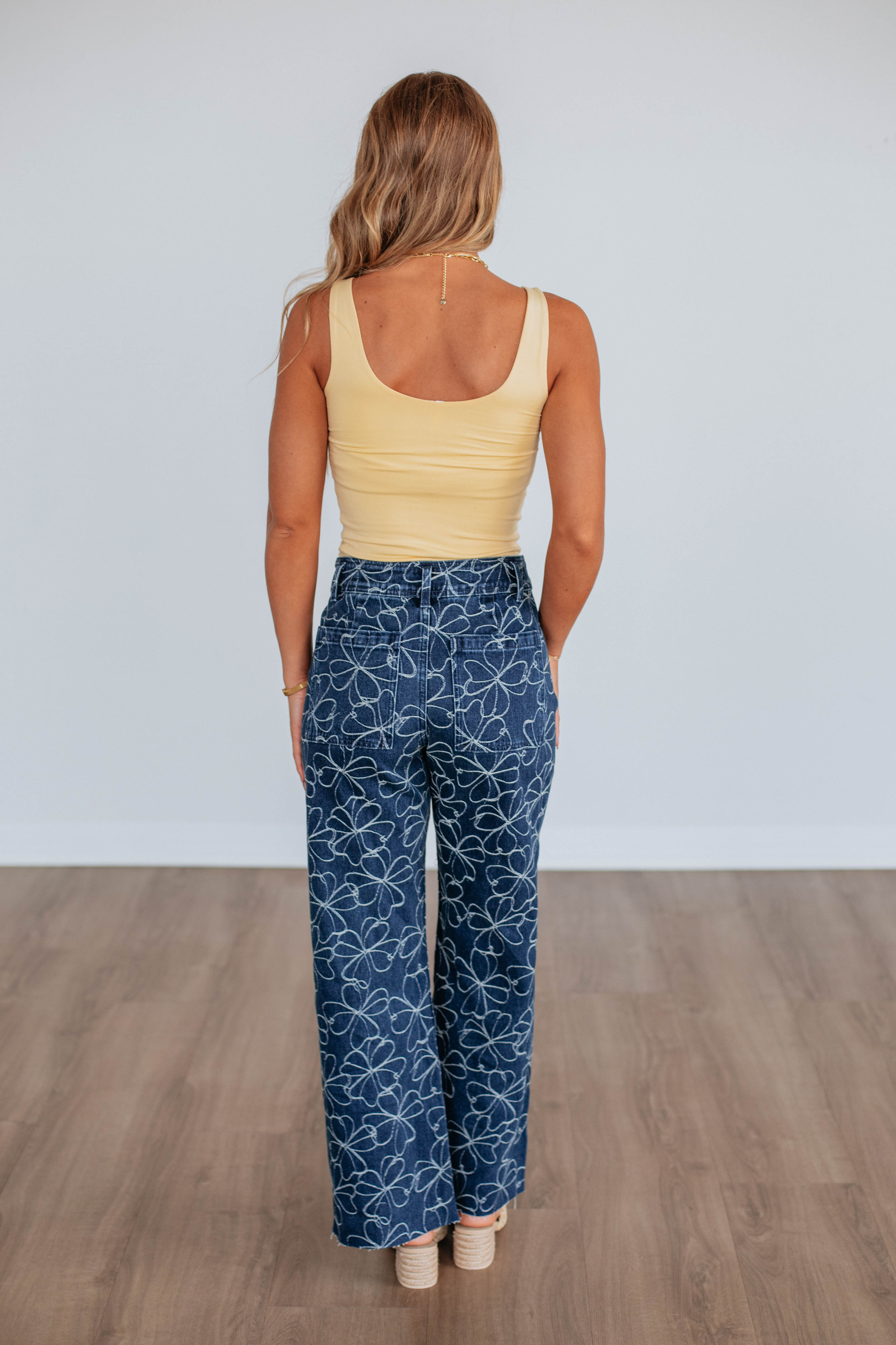 Alysia Floral Denim Pants for Women - High Waisted Stretch Jeans with Embroidery Details - Perfect for Spring Outfits, Casual Wear & Boho Fashion