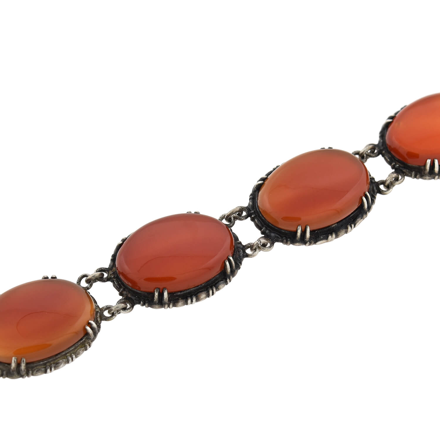 Wachenheimer Art Deco Sterling Silver Carnelian Link Bracelet - Vintage Jewelry for Women, Elegant Gift for Special Occasions