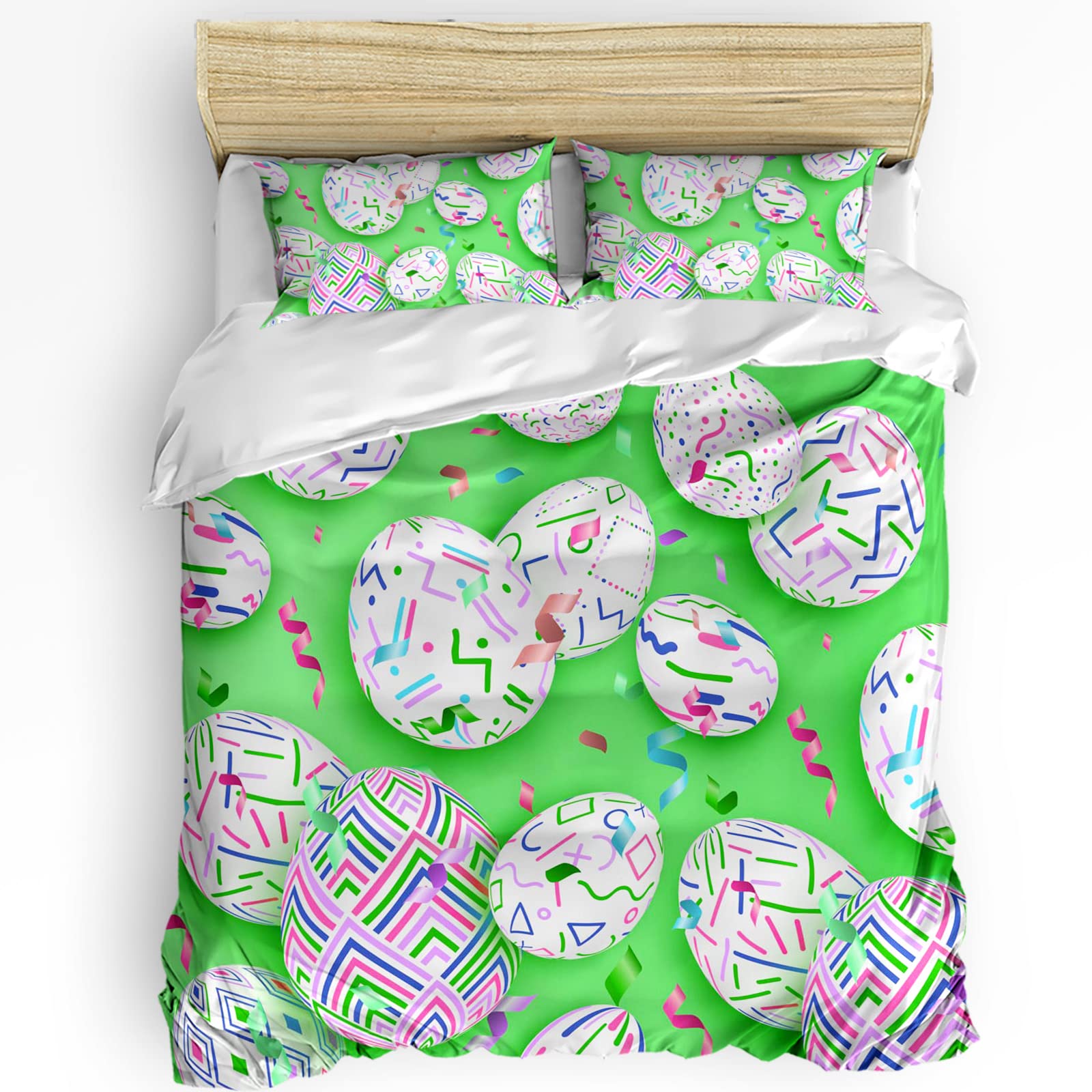 HELLOWINK 3-Piece Full Size Duvet Cover Set - Easter Eggs Print, Lightweight Soft Comforter Cover with 2 Pillow Shams, Polka Dots Green Bedding | Perfect for Spring Decor, Guest Room & Cozy Bedroom Makeover