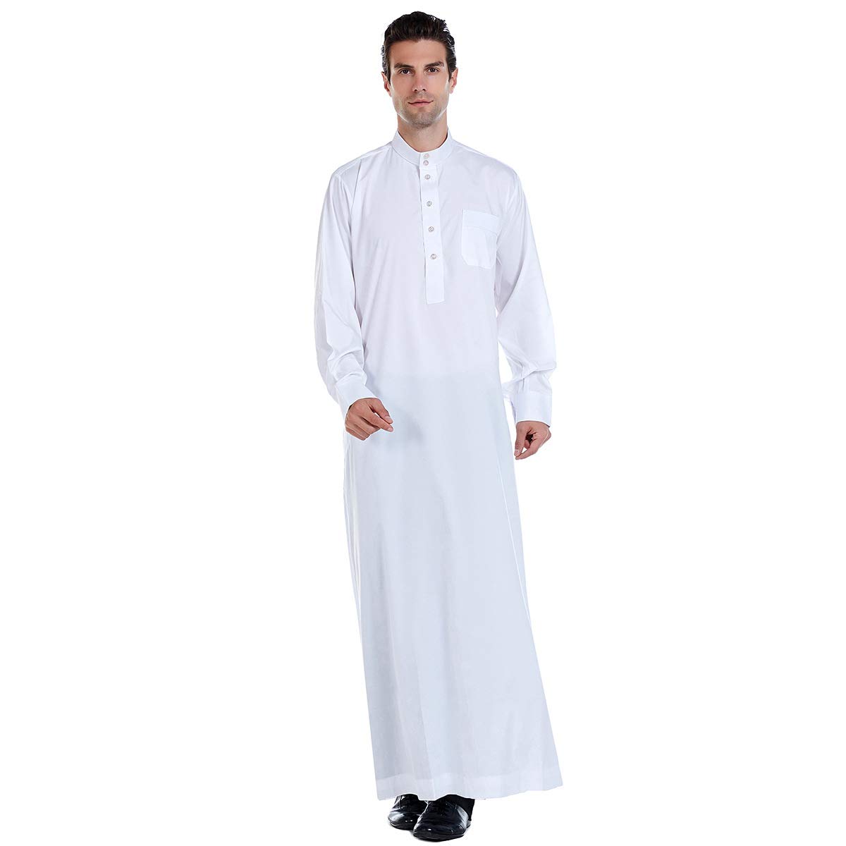 Men's Muslim Kaftan Robe - Durable Dubai Long Gown Ethnic Wear | 1pc Soft Cotton Prayer Dress for Home & Mosque | Islamic Clothing for Eid & Special Occasions