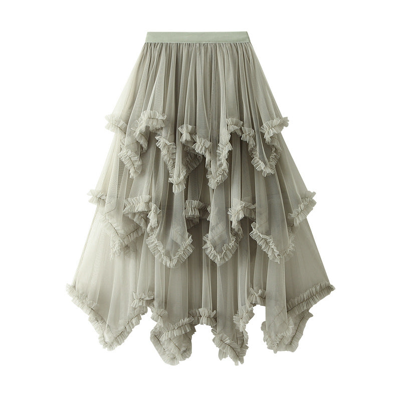 Elegant Irregular Mesh Cake Skirt - Mid Length High Waist Fluffy Fairy Skirt for Women | Perfect for Weddings, Parties & Cosplay | Style 749